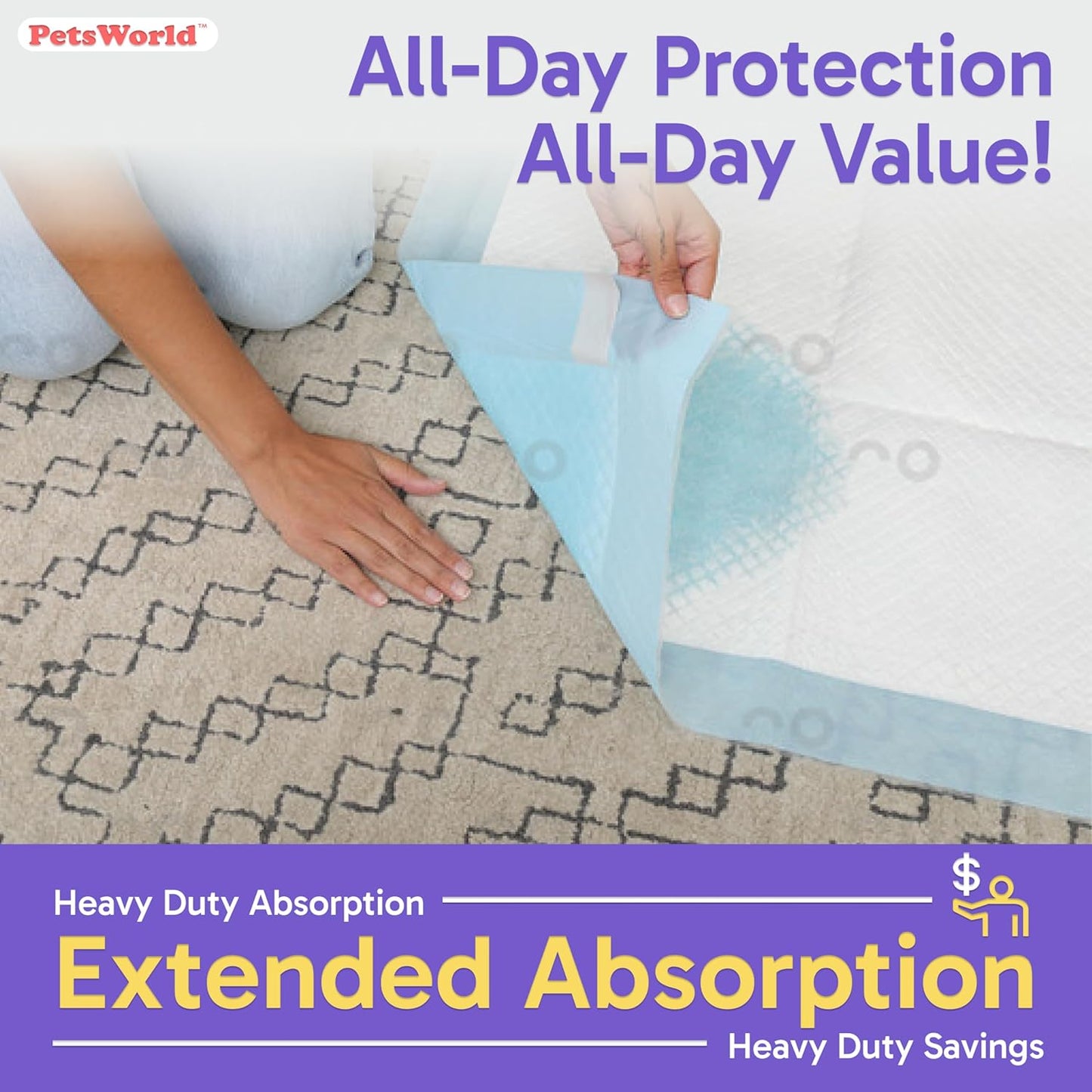 PETSWORLD Enormous Dog Training & Potty Pads, 37x54 inch - Tear Resistant with Strong Leak-Proof Backing, Optional Adhesive Tape, 400 Count