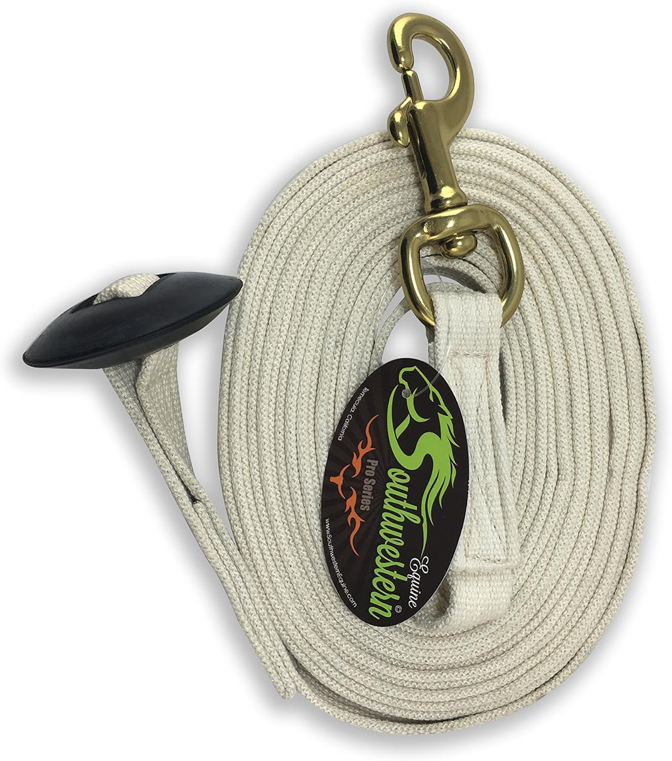 Southwestern Equine Lunge Line for Horses Cotton Horse Lunge Line with Bolt Snap & Rubber Stop (White, 24')