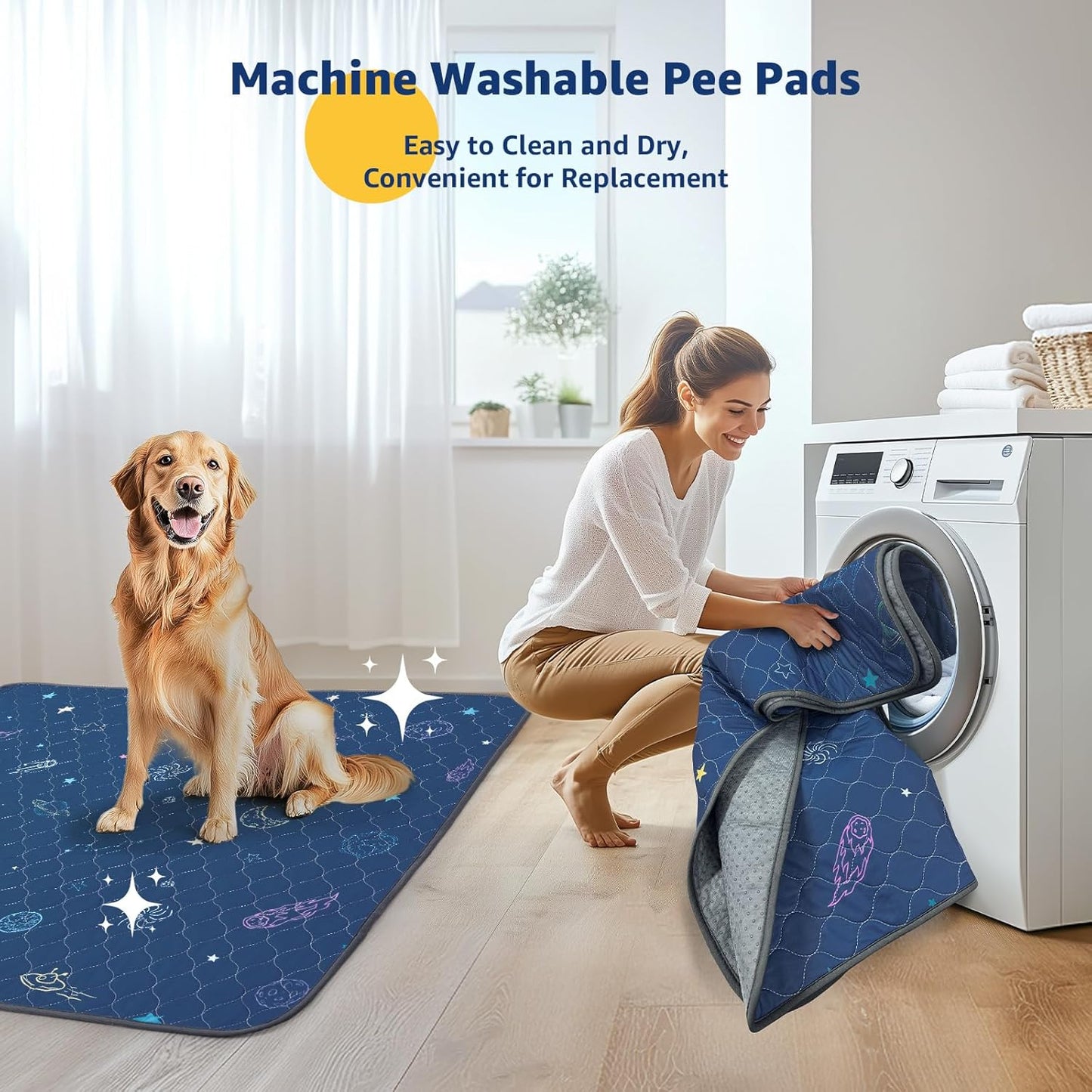 LOOBANI Washable Pee Pads for Dogs: Extra Large Dog Pee Mat Waterproof 72" x 72", Reusable Pet Whelping Pads, Absorbent and Non-Slip Dog Training Mats for Playpen, Floor, Sofa Protection, Cage, Blue