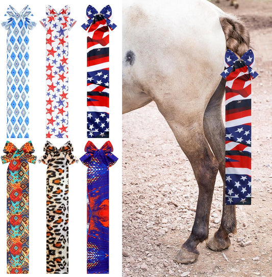 6 Pcs Horse Tail Bag Breathable Guard 22" Slip on Horse Care Tail Wrap 2 Strand Closure Straps Grooming Supplies to Keep from Dirt Breakage Rubbing 6 Designs(Aesthetic Style)