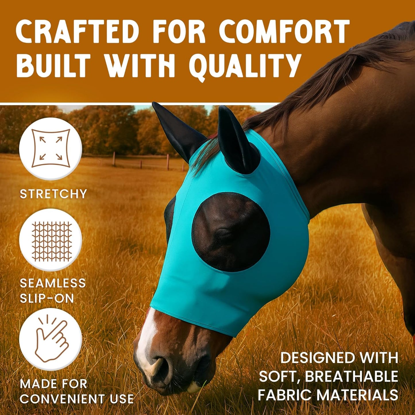 Horse Fly Mask - Arab Equine Fly Mask with Full Coverage for Eye & Ear - Stretchable, UV & Sun Protection Flymask for Horses, Ponies & Mini Horses - Horse Face Cover for Pasture & Trail - Stars