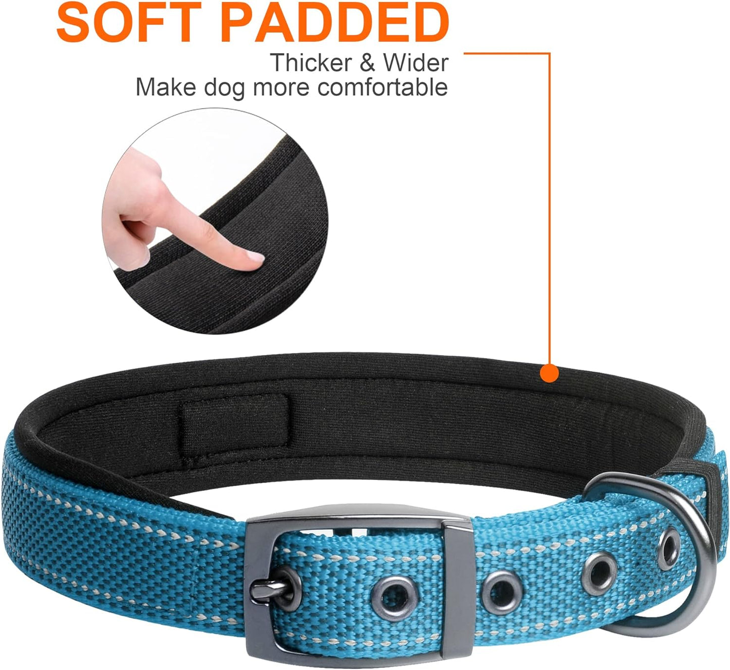 Fida Heavy Duty Dog Collar, Ultra Comfortable Soft Neoprene Padded, Adjustable Reflective Nylon Pet Collar with Durable Metal Belt Buckle for Small Breeds (S, Blue)