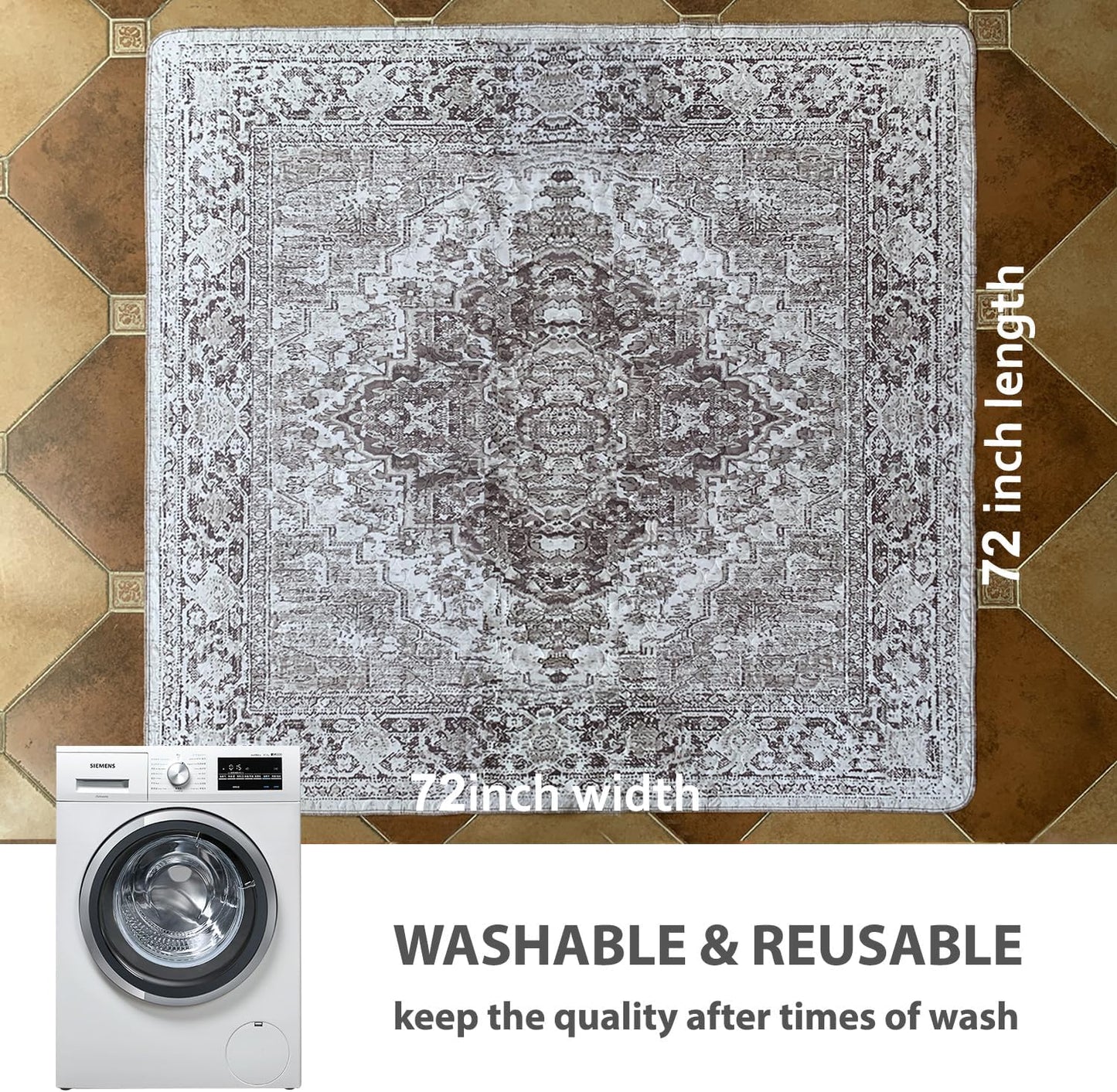 nunubaby 2PACK Washable Pee Pads for Dogs, Stylish, Non-Slip and Leak-Proof Pee Pads. Reusable Potty Pads for Dogs for Crates and Floors.(Brown/Geo, 72" x72")