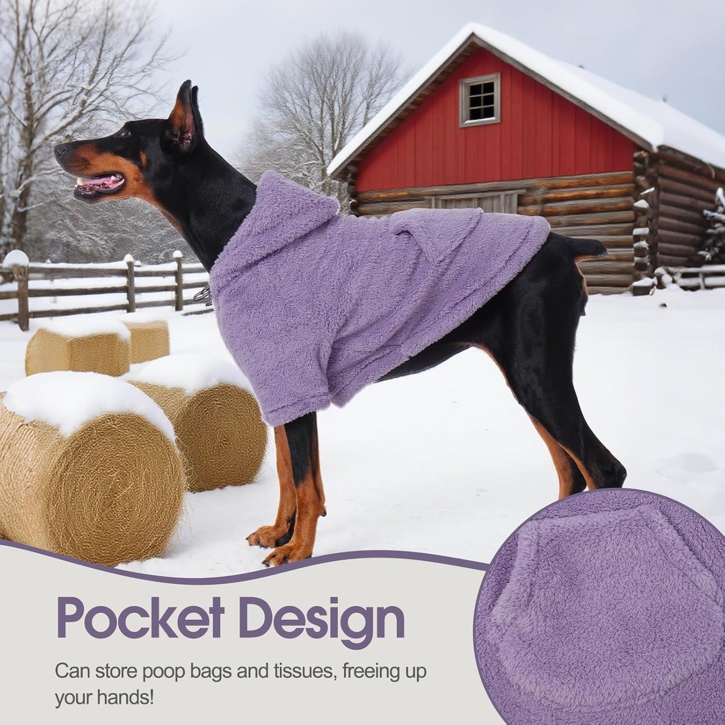 IDOMIK Fuzzy Dog Sweater with Adjustable Hood, Warm Fleece Dog Sweater Hoodie with Harness Hole & Pocket, Pullover Sweaters for Large Dogs, Fuzzy Hooded Sweatshirt for Fall Winter Christmas,Purple,3XL