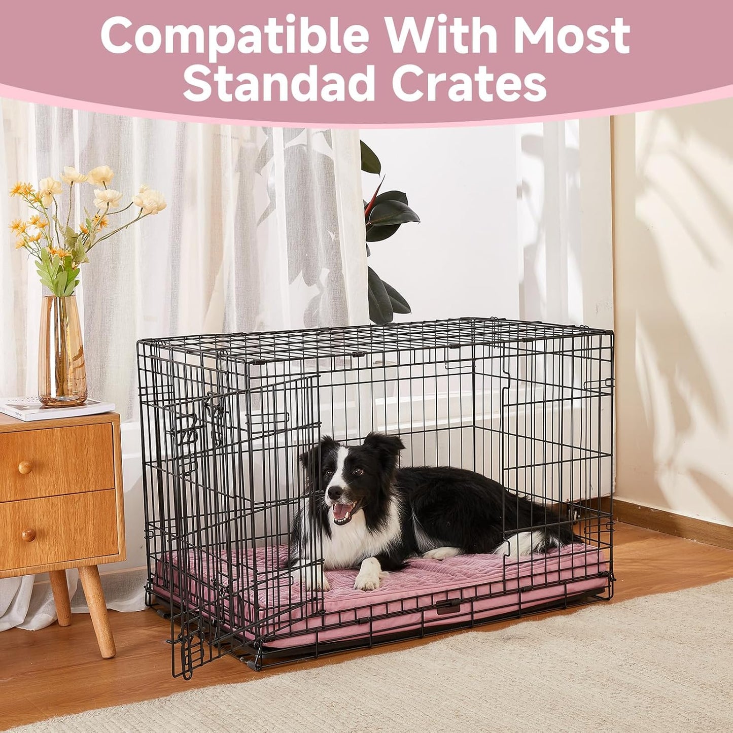 OhGeni Orthopedic Waterproof & Machine Washable Dog Bed for Medium Large Pets, Suitable for Crates, 25D Egg Crate Foam, Non-Slip Bottom & Removable Cover, Invisible Zipper, 35 Inches(Pink)