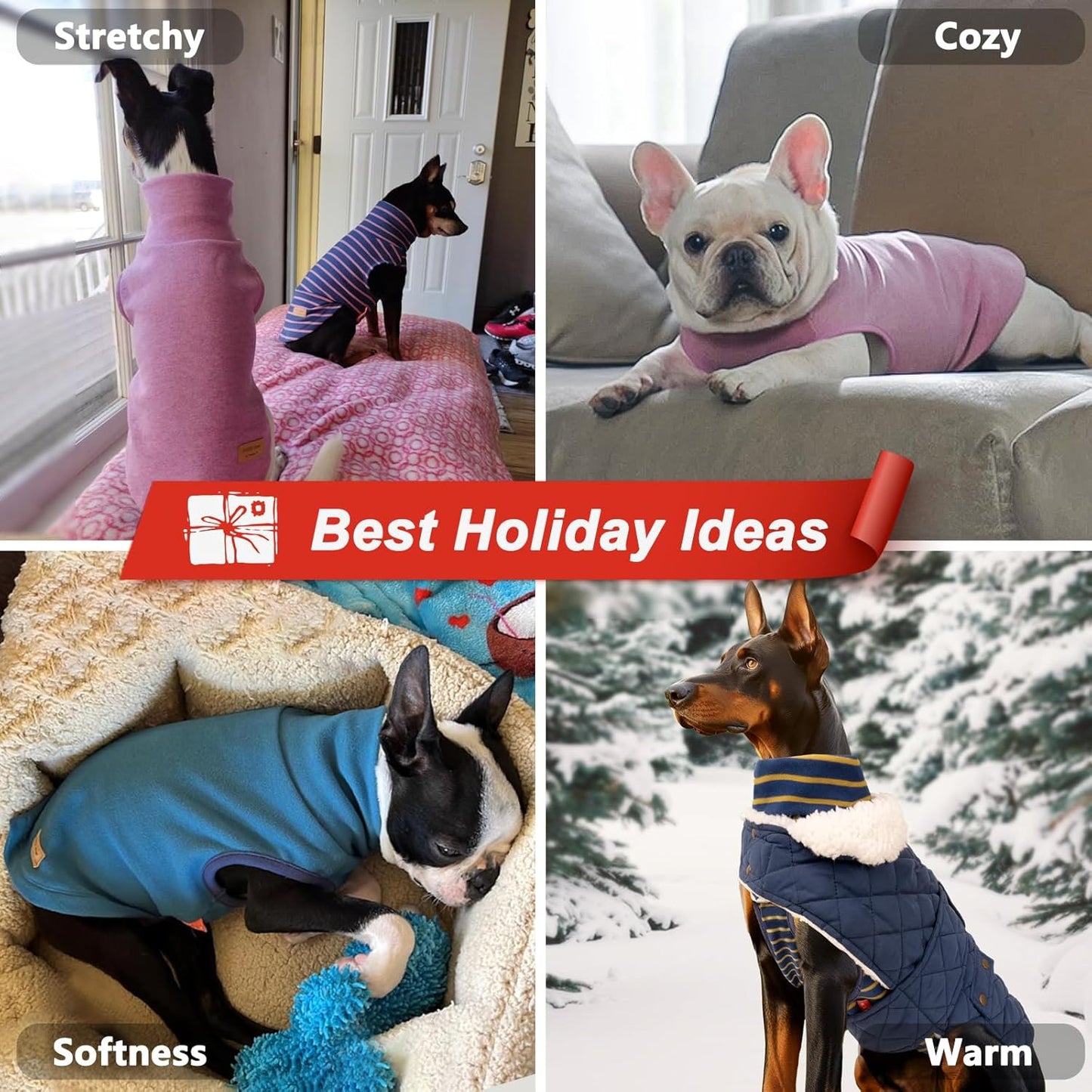 KYEESE 2Pack Dog Sweater Soft Pets Fleece Sweater Stretchy Dog Outfit for Small Dogs Boy Girl Comfy Sleeveless Doggie Sweatshirt Turtleneck Pet Coat Warm Lightweight Dogs Clothes Red,M