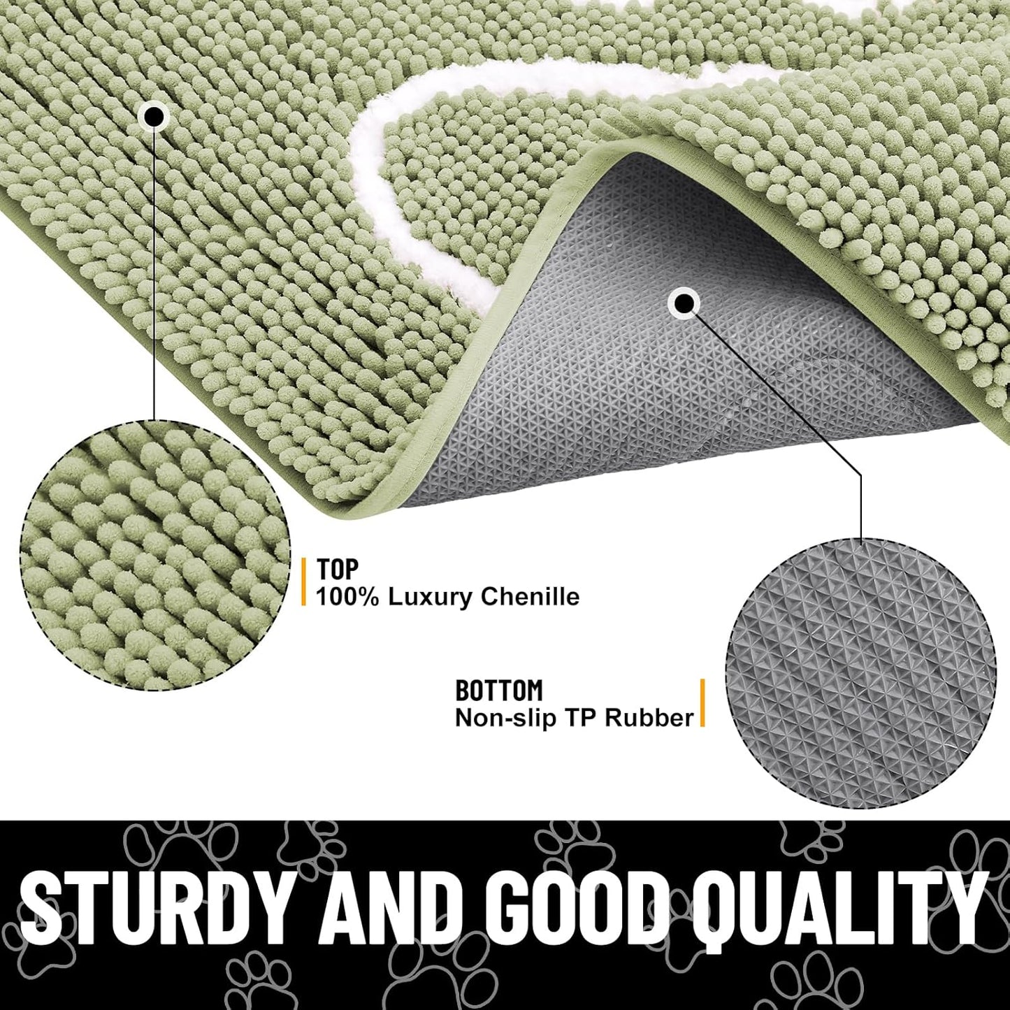 Smiry Dog Door Mat for Muddy Paws, Absorbent Dirt Trapper Non Slip Quick Dry Washable Chenille Mat for Mud Dogs, Entry Rug for Indoor and Outdoor (48x30 Inches, Sage Green)