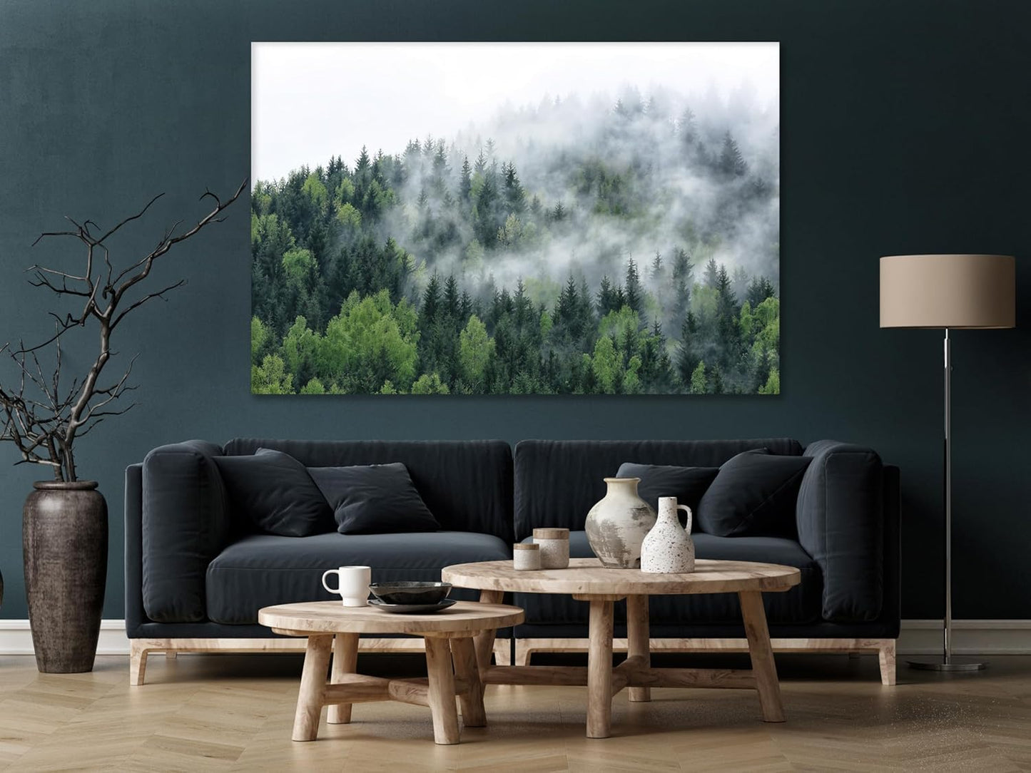 Nature Wall Art Prints - Ocean Forest Mountain Lake Canvas Landscapes - Small to Extra Large Living Room Bedroom Kitchen Bathroom Décor (Pine Trees in Fog, 28L" x 41W")