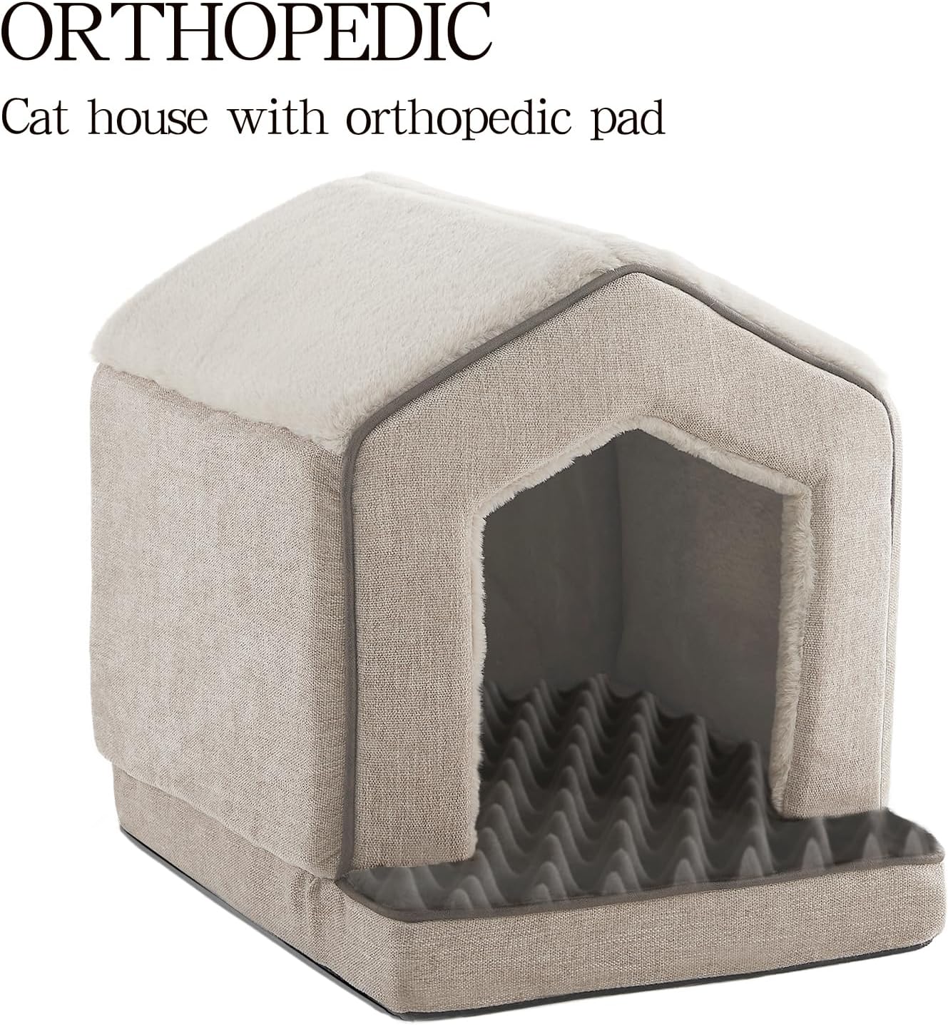 Orthopedic Cat Houses for Indoor Cats,Small Dogs,Super Soft Cat Bed Cave,Condos, Cubes,Cat Hideaway,Covered,Cat Bed for Kitty Small Medium Large Pet (Beige, 18" L x 15" W x 17" Th)