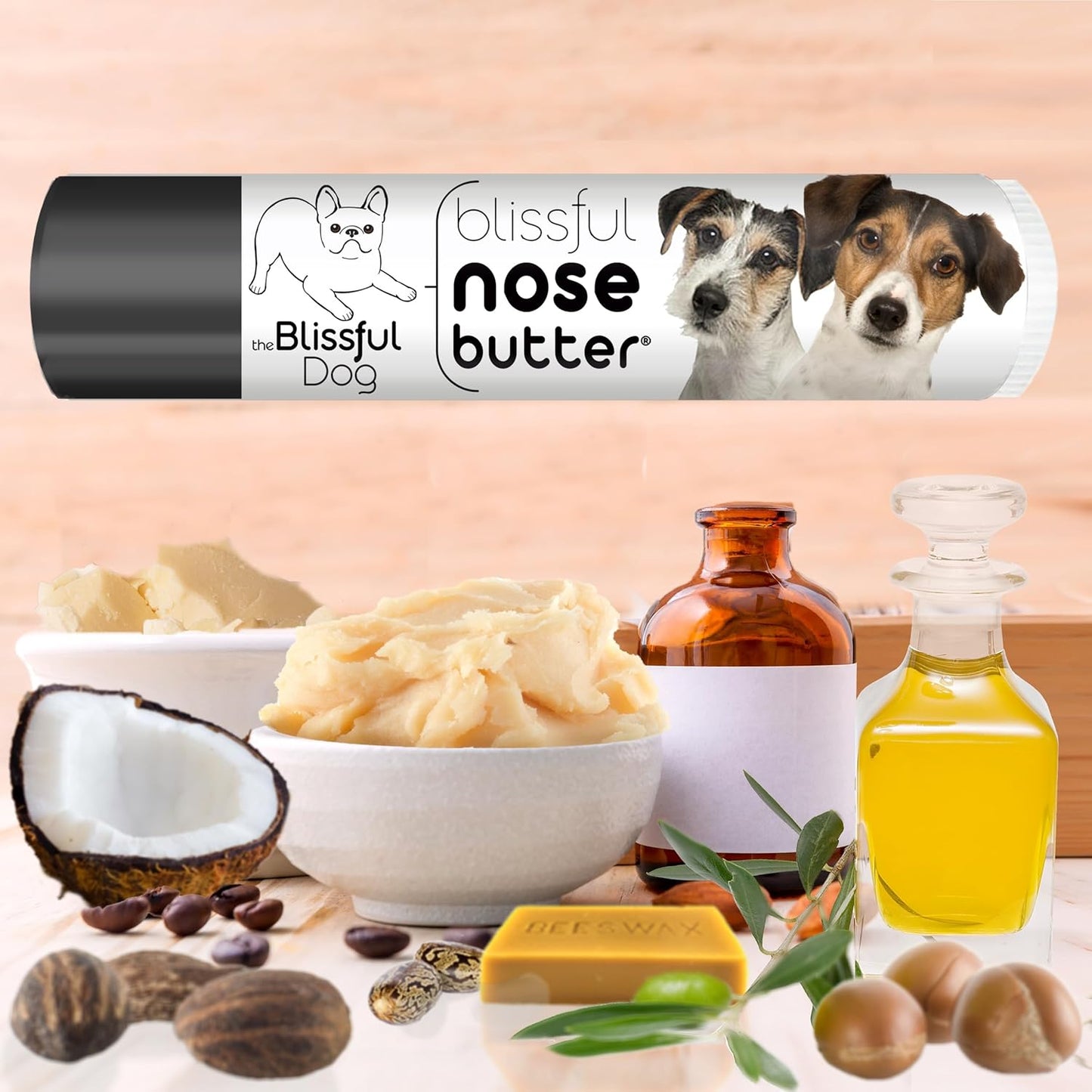 The Blissful Dog Jack Russell Terrier Nose Butter for Dry, Cracked Skin, Lick-Safe Dog Nose Balm with Moisturizing Shea Butter, Almond, Olive, and Essential Oils, Pet Supplies, Uncented, 0.15 oz.