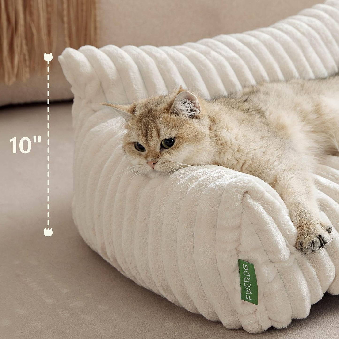 Cute Couch Bed for Pets, Supportive Cat Sofa for Indoor Cats, Small Dog Sofa Bed for Small Dogs, Cream, 24 inches