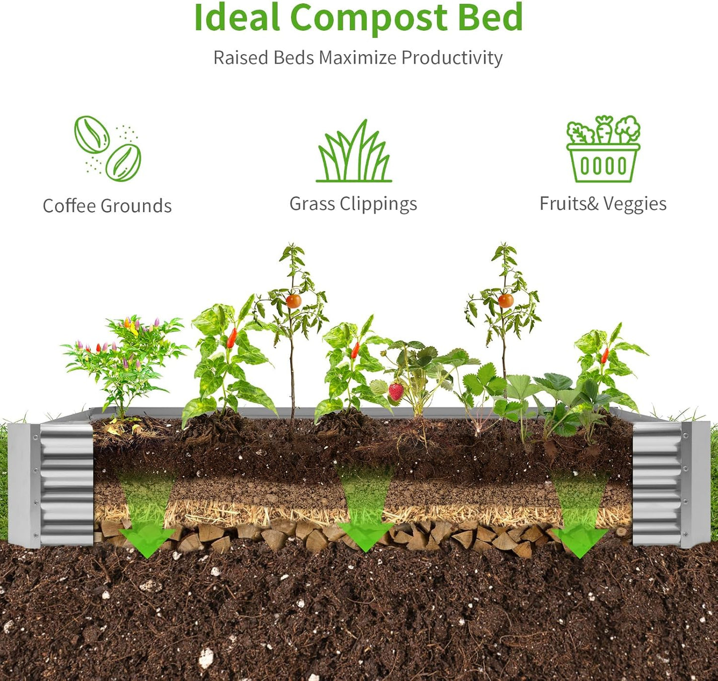 Land Guard 2 Pack 6×3×1ft Galvanized Metal Raised Garden Bed, Metal Planter Kit Box Outdoor for Deep-Rooted Vegetables, Flowers, Green and Herbs……
