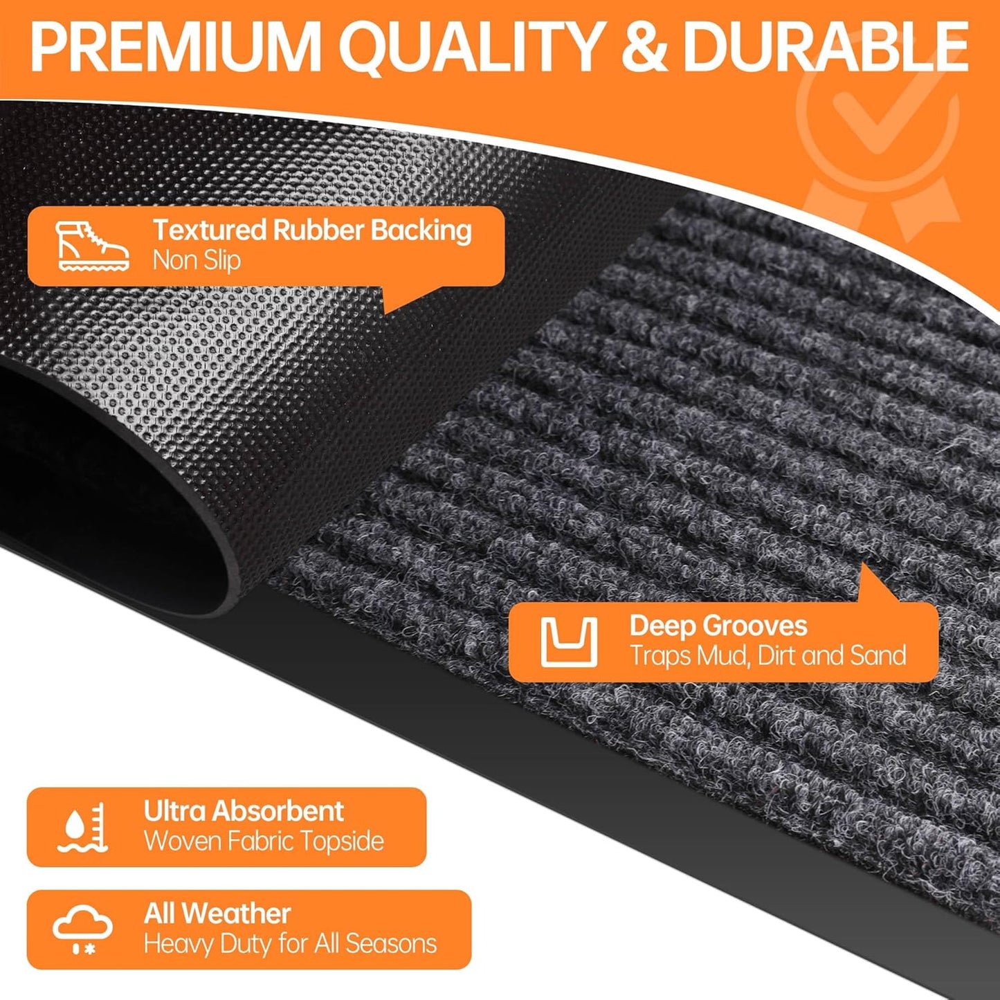 Indoor Outdoor Door Mat, 6’ x 4' Doormat for Entryway, Rubber Backing Non Slip Front Door Mat Outside Entrance, Super Absorbent Commercial Floor Mat for Home Office