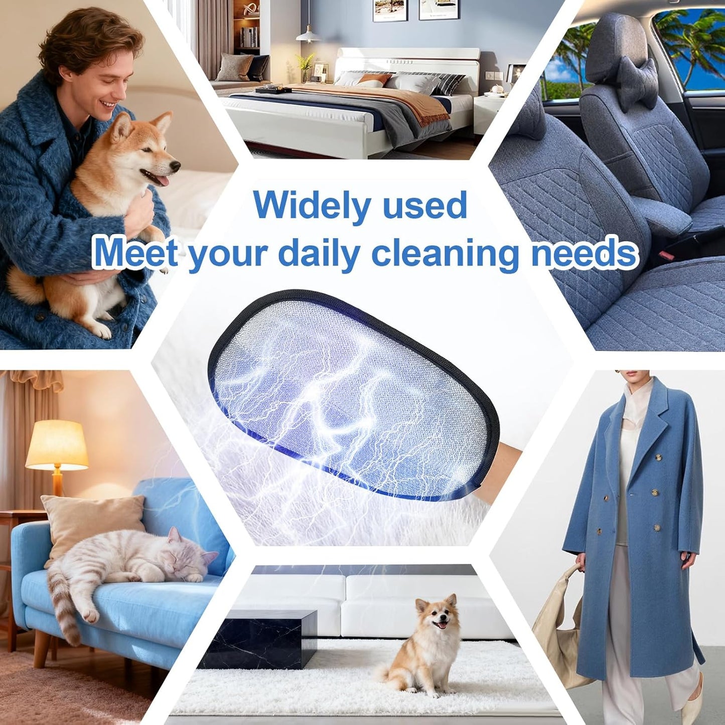 2Pcs Pet Hair Removal Glove for Cats & Dogs, 2025 Newly Upgraded Five-Finger Electrostatic Pet Hair Gloves, Reusable Pet Hair Remover Tool for Couch, Clothing, Car Seat,Carpet