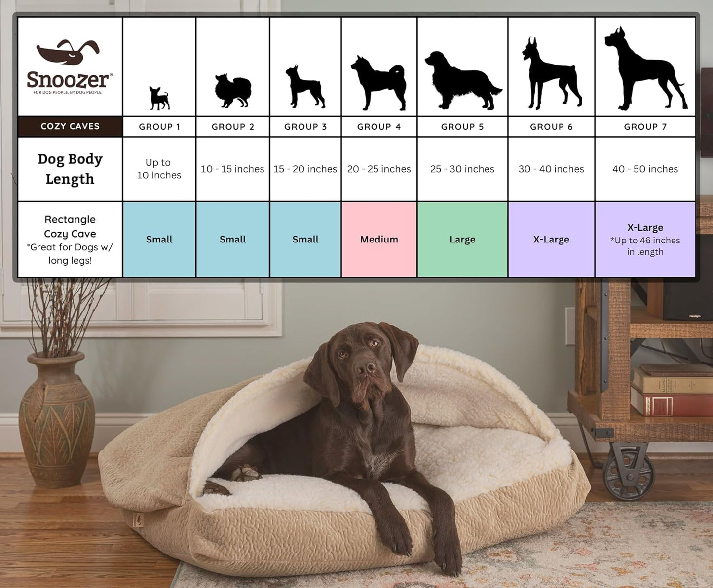 Snoozer Pet Products Luxury Rectangle Cozy Cave Dog Bed with Microsuede, Small, Buckskin