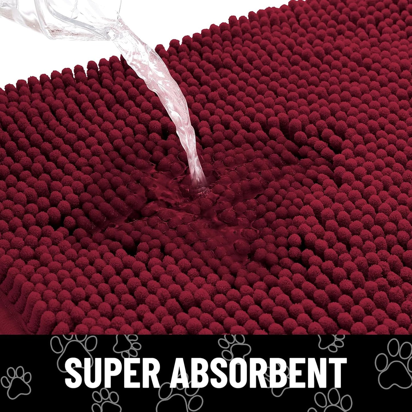 Smiry Dog Door Mat for Muddy Paws, Absorbent Dirt Trapper Non Slip Quick Dry Washable Chenille Mat for Mud Dogs, Entry Rug for Indoor and Outdoor (47x32 Inches, Burgundy)