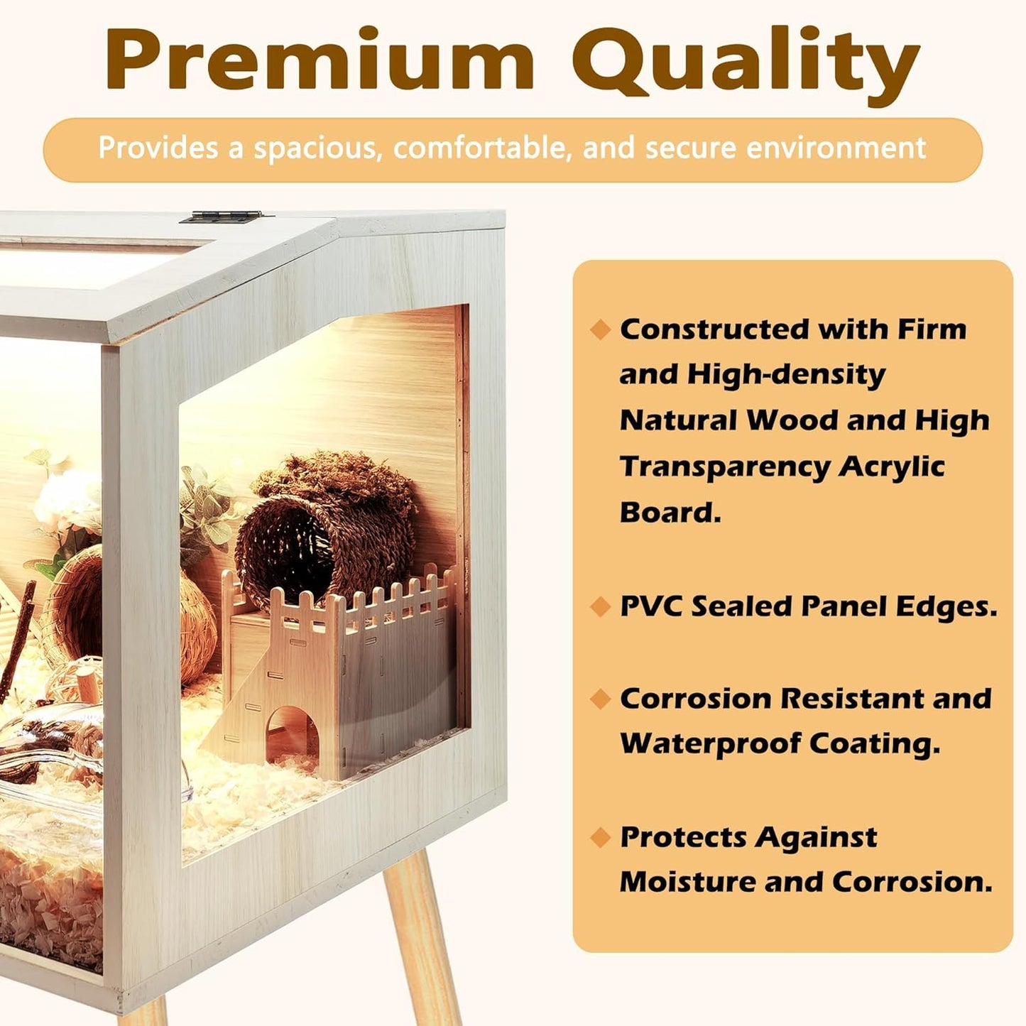 Prolee Hamster Cage Wooden Chew Proof, Extra Large Mice and Rat Habitat Openable Top with Acrylic Sheets Solid Built Small Animal Cage with Leg Stands, 24 Inch Long