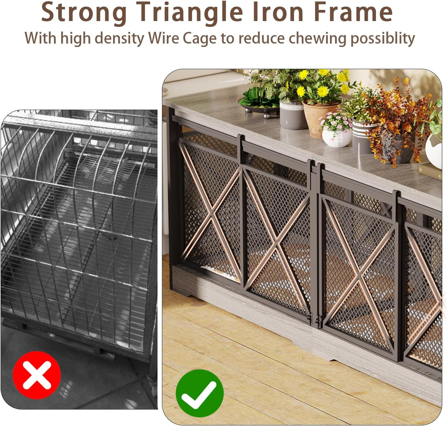 COZPAW 78 Inch Double Dog Crate Furniture, Extra Large Dog Kennel Indoor for Medium Large 2 Dogs, Heavy Duty Dog Cage Chew-Resistant Steel and Wooden Pet House with Removable Divider (Grey)