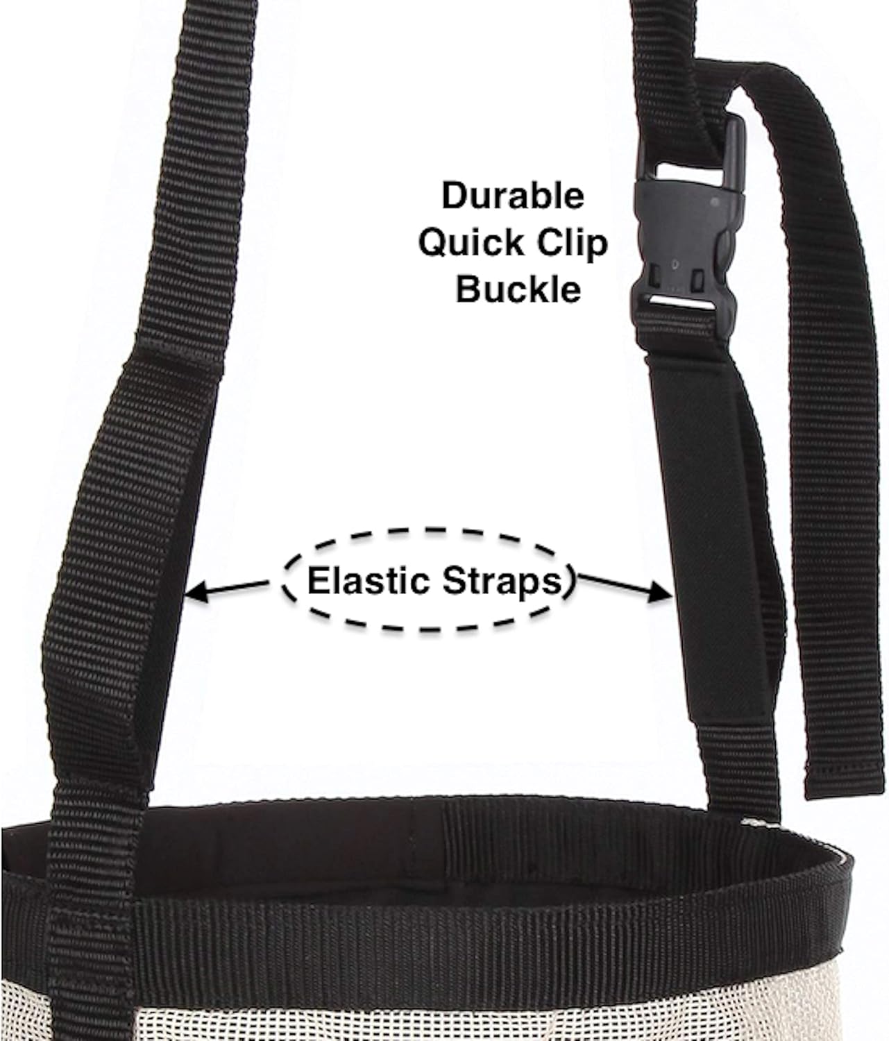 Majestic Ally Horse Feed Bag, Heavy Duty Nylon Mesh Grain Feed Bag, Adjustable Strap with Durable Snap and Elastic Straps, Comfort Neck Pad and Nose Pad- Large (Full, Black)
