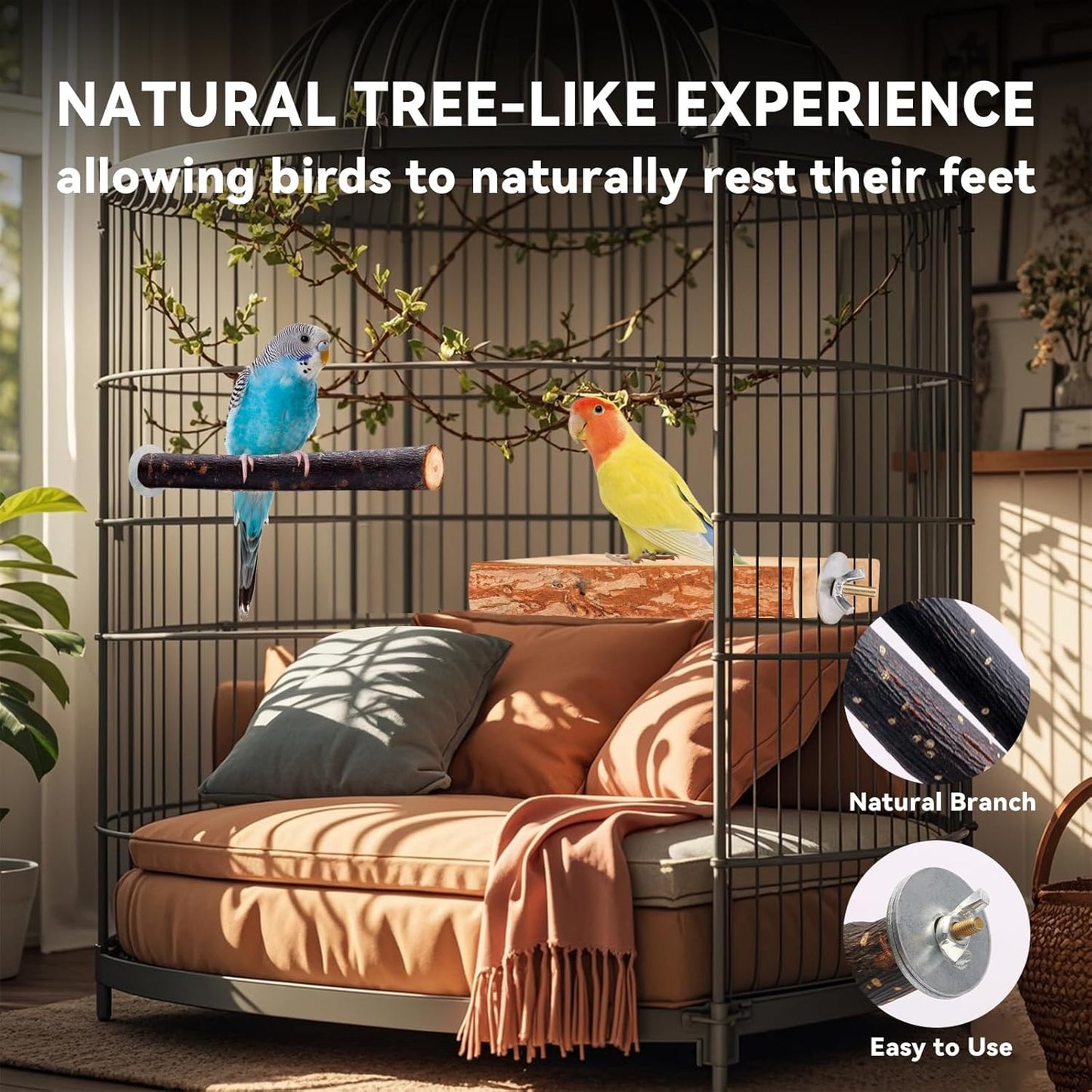 Bird Toys Parakeet Perch Budgie Perch Wood Stand Fork Toys Multi-Branch Perch Platform Toy for Small Conures,Cockatiel,Parrotlet,Lovebird,Parrot,Finches