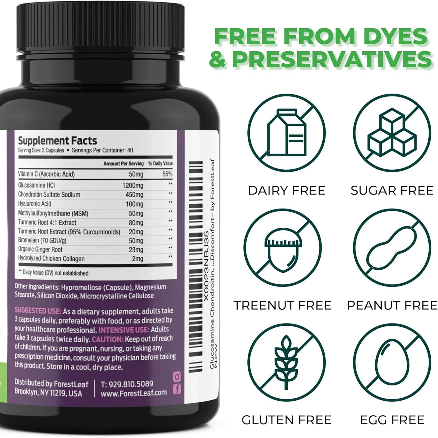 Glucosamine Chondroitin MSM Complex Supplement - Triple Strength 1200mg Joint Support Supplement for Women & Men with Turmeric, Hyaluronic Acid and Bromelain for Muscle Flexibility - 120 Caps