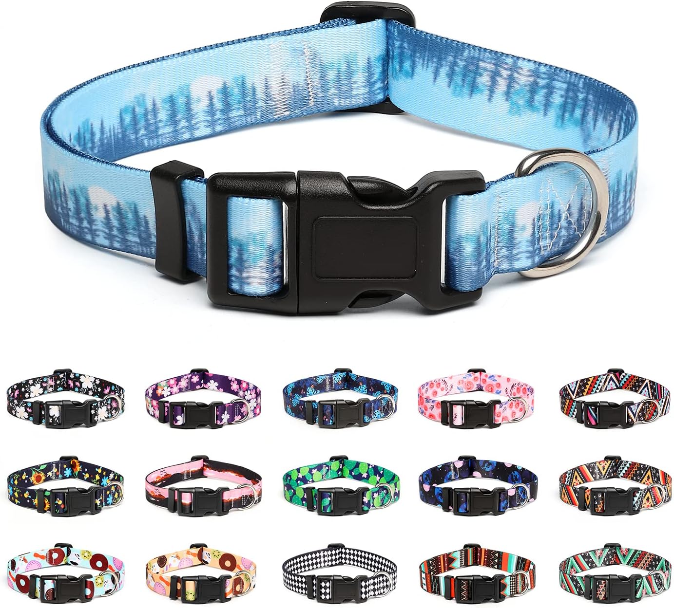 Mercano Adjustable Dog Collar - Special Design Patterns, Soft Nylon Comfortable Durable Pet Collar for Small Medium Large Dogs (XS, Forest)