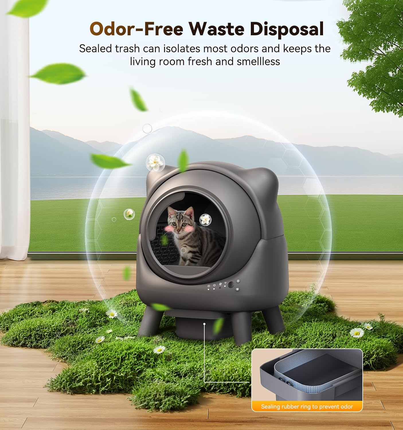 Self Cleaning Litter Box, Automatic Litter Box, FEELNEEDY Odor Control Litter Robot, Cat Ears Design, 65L APP Real-Time Monitor, Cat Litter-Boxs for Multiple Cats, Safety Sensors, with 1 Trash Bag