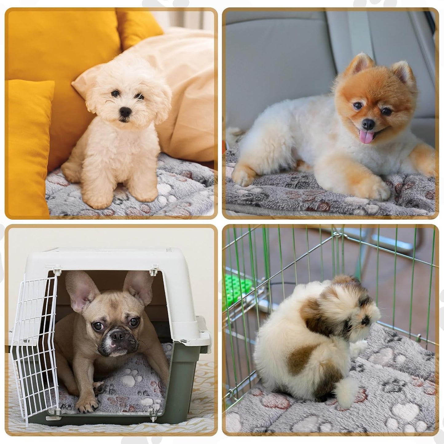 Tuanse 4 Pack Ultra Soft Dog Cat Bed Mat with Cute Prints Reversible Fleece Dog Crate Kennel Pad Cozy Washable Thickened Hamster Guinea Pig Pet Bed Mat for Small Animals(13 x 19 Inches,Light Gray)