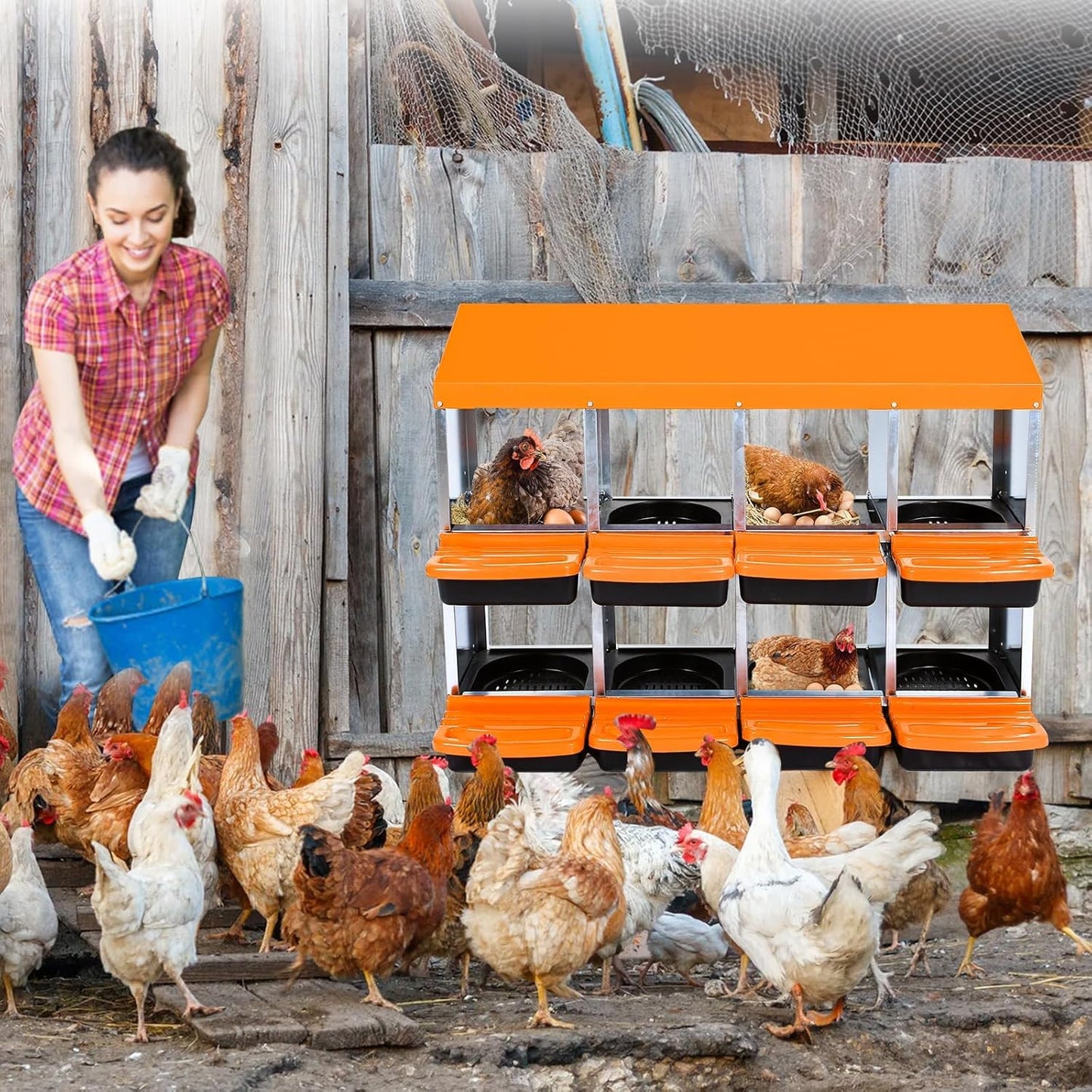 Chicken Nesting Box, 8 Hole 2 Layer Hen Nest Boxes, Roll Away Eggs Laying Boxes,Cleanable Pull Out Hen Roosting Boxes