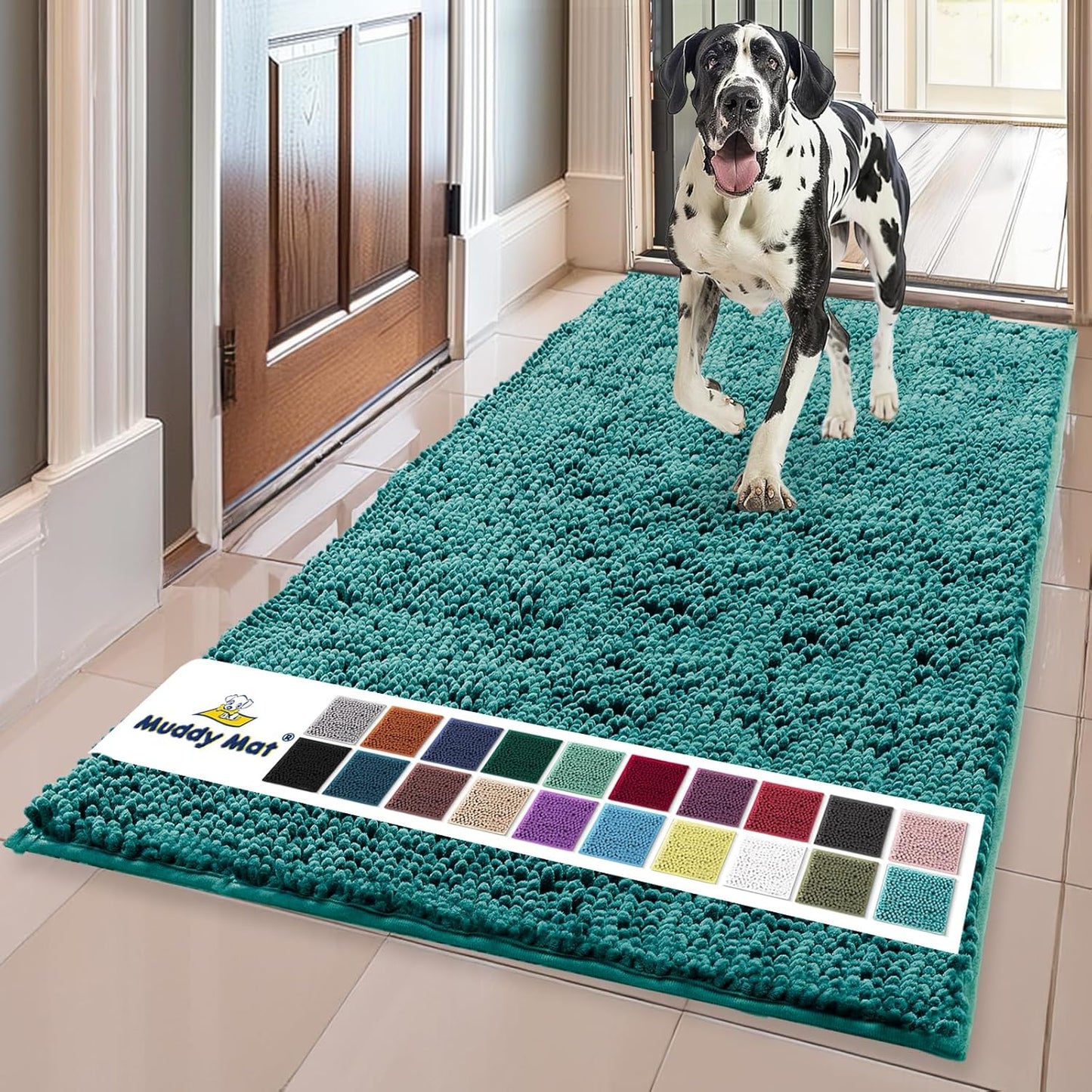 Muddy Mat® Shown on TV – Super Absorbent Door Mat Indoor, Microfiber Quick Dry Chenille Entryway Rug, Non-Slip Front Door Mat, Indoor Mats for Entryway, Machine Washable Pet Rug, Teal 36"x60"