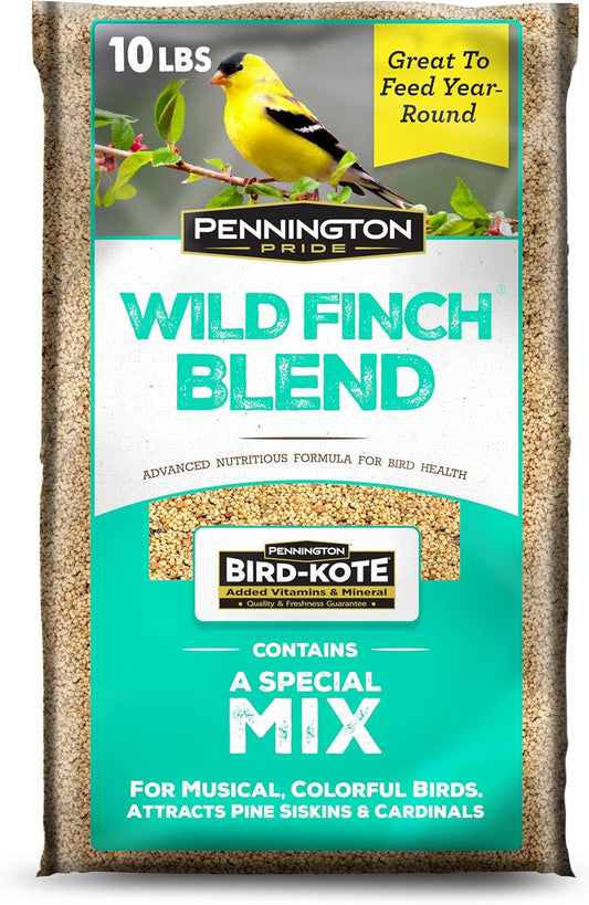 Pennington Pride Wild Finch Blend, Wild Bird Seed for Outside Feeders, Special Mix for a Variety of Musical & Colorful Birds, Great to Feed Year-Round, 10-lb. Bag