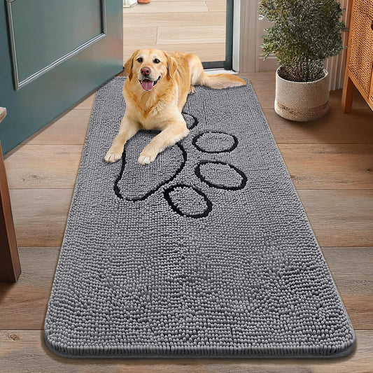 Smiry Dog Door Mat for Muddy Paws, Absorbent Dirt Trapper Non Slip Quick Dry Washable Chenille Mat for Mud Dogs, Entry Rug for Indoor and Outdoor (48x30 Inches, Grey)