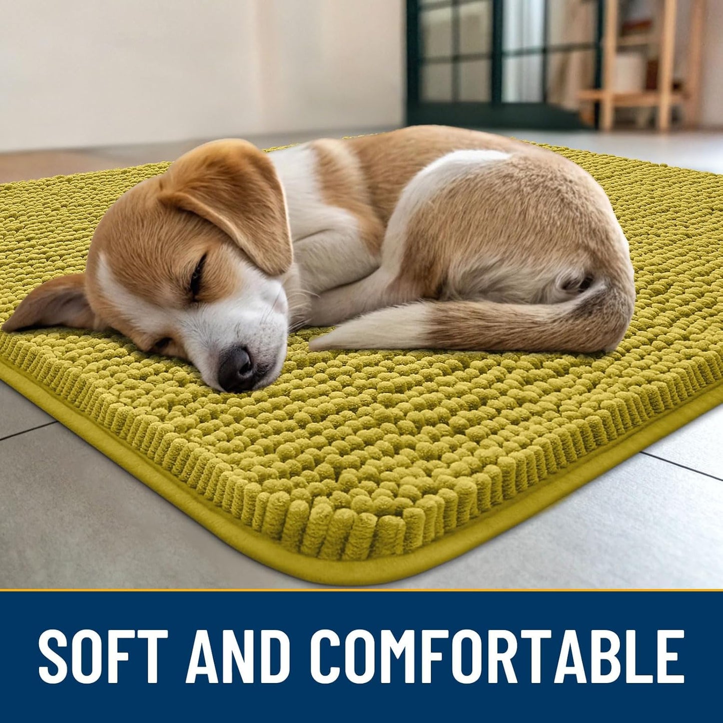 Smiry Dog Door Mat for Muddy Paws 36x24, Absorbs Moisture and Dirt Doormat, Non-Slip Washable Quick Dry Chenille Front Door Mat Indoor Entrance, Entryway Carpet for Inside Floor, Mustard Yellow