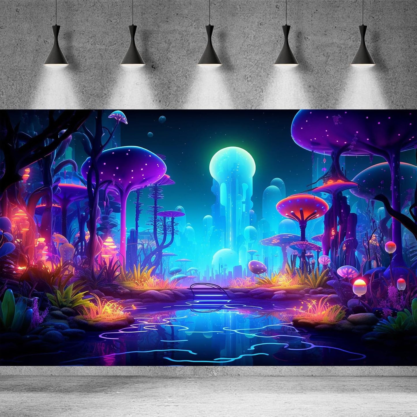 Fantasy Forest Aquarium Background Mysterious Plants Abstract Mushrooms Cartoon Style Forest Terrarium Backdrop Tranquil Stream Fish Tank Background Wallpaper Poster Decor Vinyl 36x18in