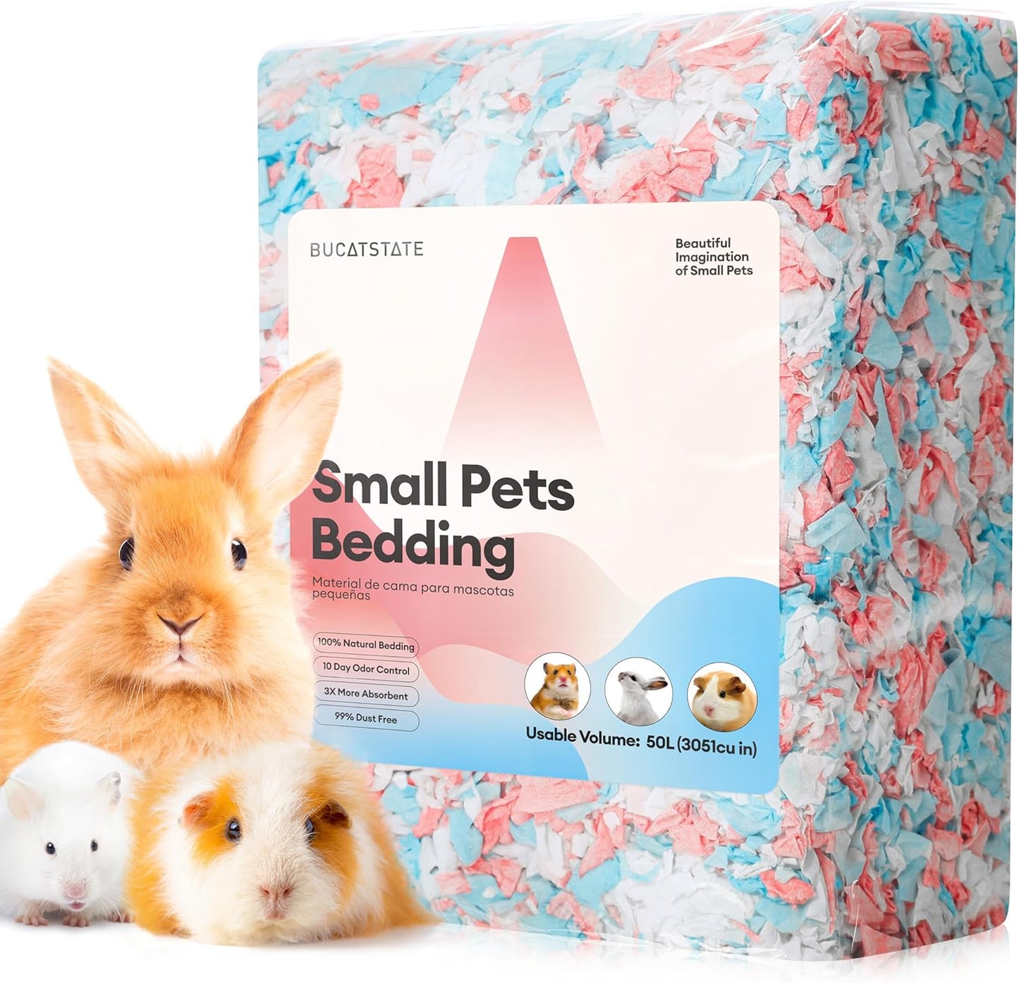 BUCATSTATE Hamster Bedding 50L, 99% Dust-Free Guinea Pig Bedding Odor Control Paper Bedding, Cozy Small Animal Bedding for Rabbit Rat Syrian Dwarf Hamsters Gerbils (Confetti)