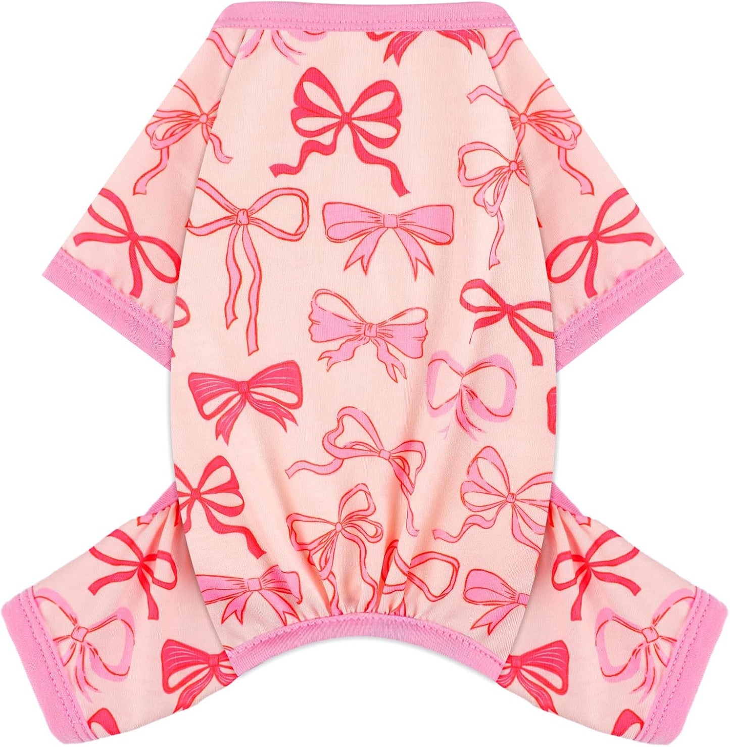 Dog Pajamas Small Sized Dogs Stretchable Summer Dog Clothes Pjs 4 Legs Girl Boy Cute Soft Puppy Outfits Doggie Cat Jammies Jumpsuit Sleeper for Pet (Bow Tie, Small)