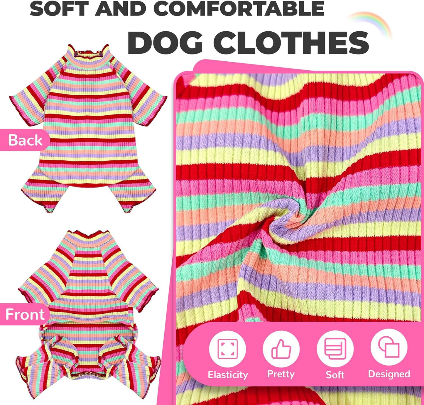 BAEJMJK Striped Dog Pajamas Stretchy Cute Four-Legged Boy Girl Dog Clothes with Sleeves Comfortable Dogs Jumpsuit Colorful Pet Puppy Outfits Apparel for Small Medium Dogs Cats(Red,X-Small)