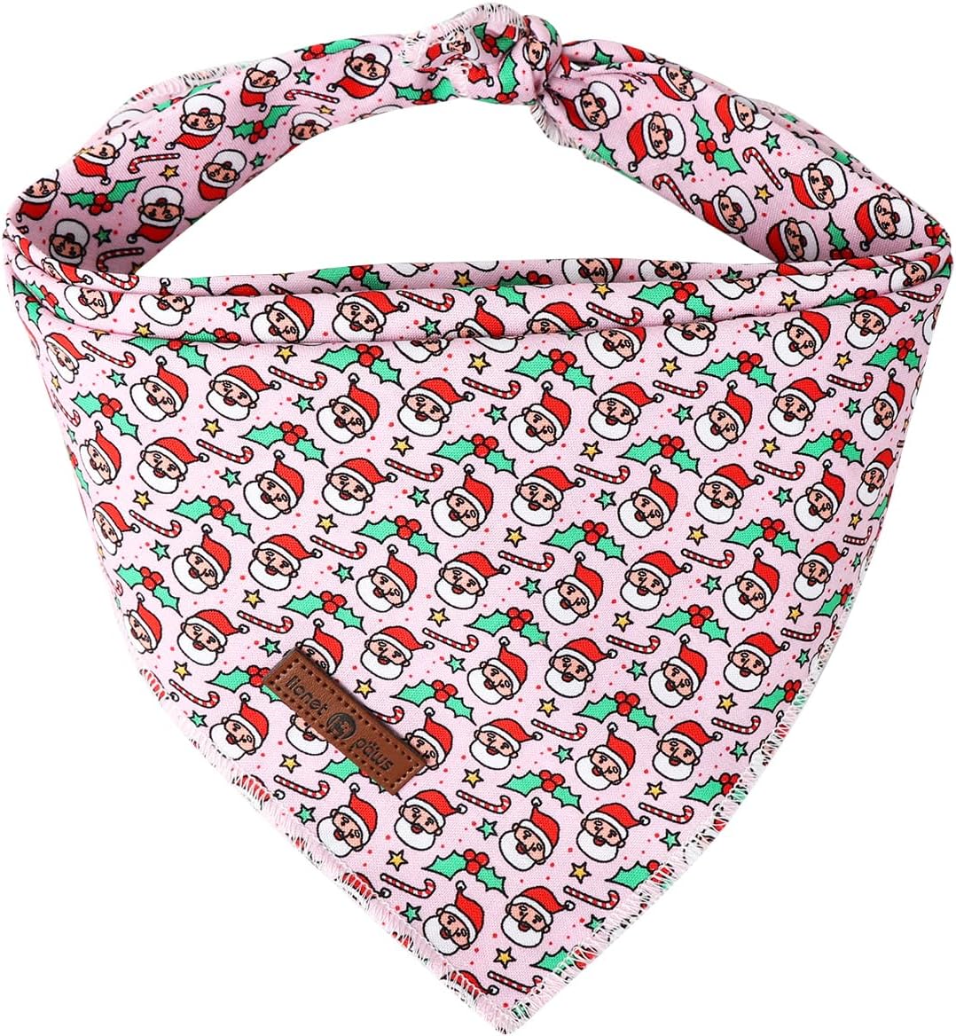 Lionet Paws Christmas Dog Bandana Girl for Medium Large Dogs,Pink Santa Dog Kerchief Washable Dogs Triangle Bibs Scarf
