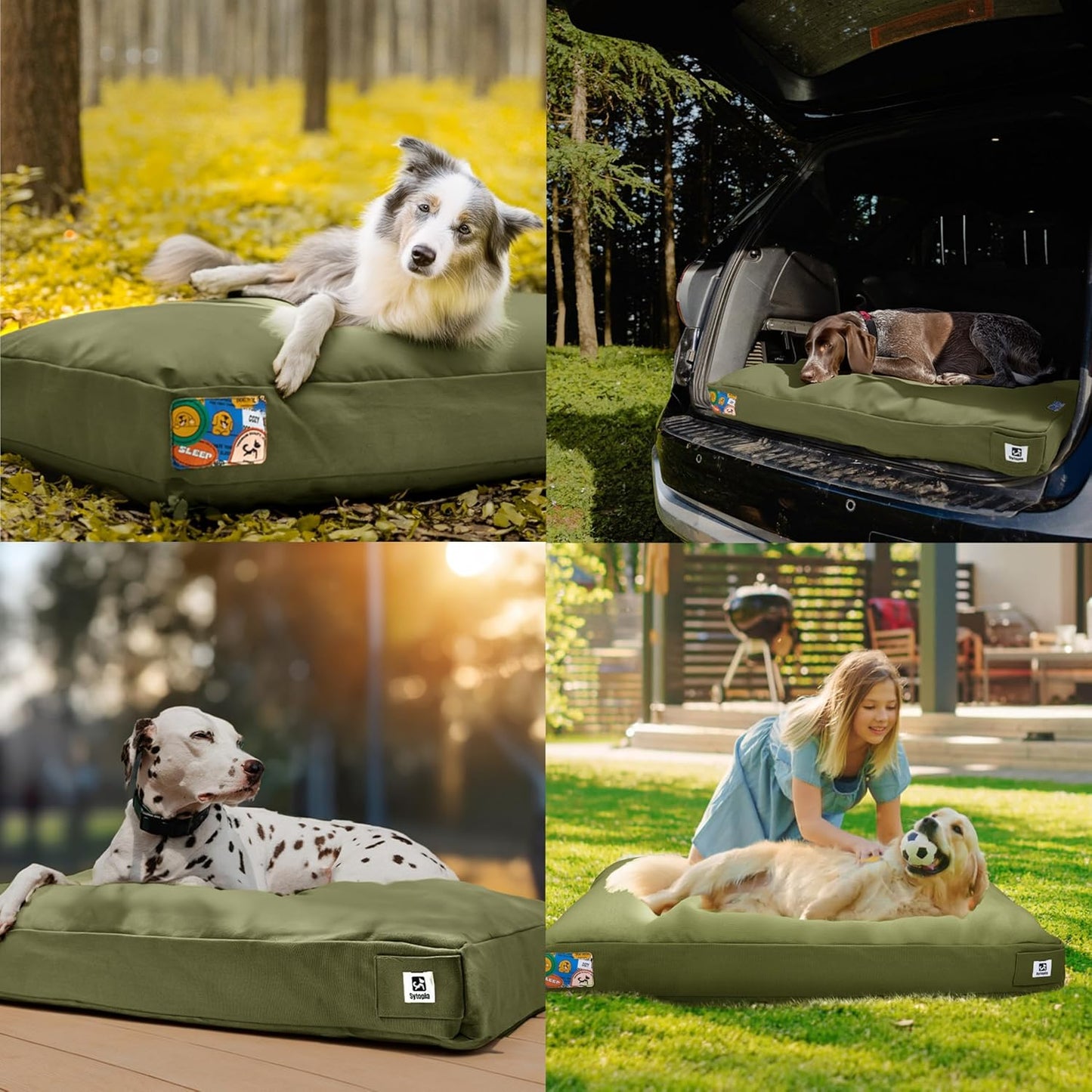 Sytopia 36-Inch Canvas Outdoor Dog Bed, Washable & Waterproof with Chew-Resistant Removable Cover, Ideal for Large & Medium Dogs for Indoor, Outdoor, Crate, or Patio Use (Green)