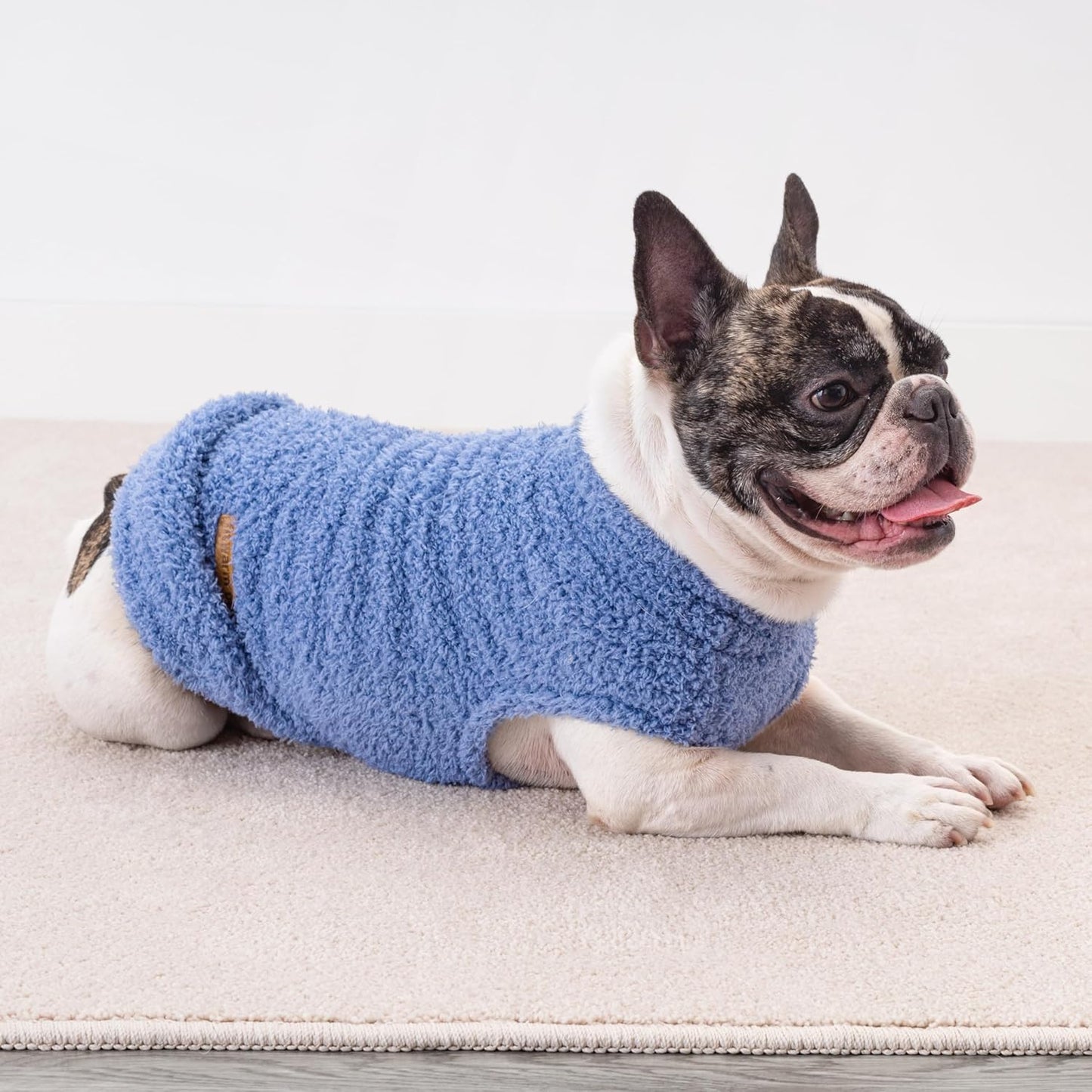 Fitwarm 2 Pack Striped Fleece Dog Sweater, Warm Winter Clothes for Small Dogs Boy Girl, Fuzzy Pet Outfit, Sky Blue, Olive Green, Medium