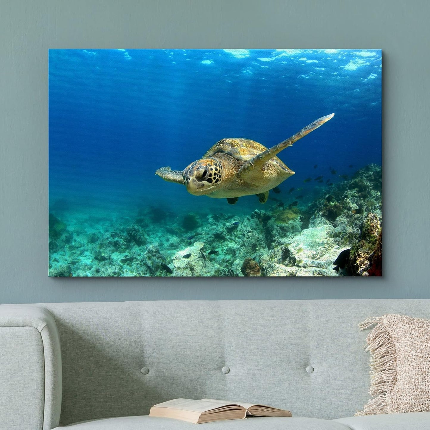 wall26 Canvas Print Wall Art Sea Turtle Gliding Through Sea Nature Ocean Photography Realism Nautical Scenic Relax/Calm Multicolor Ultra for Living Room, Bedroom, Office - 12"x18"