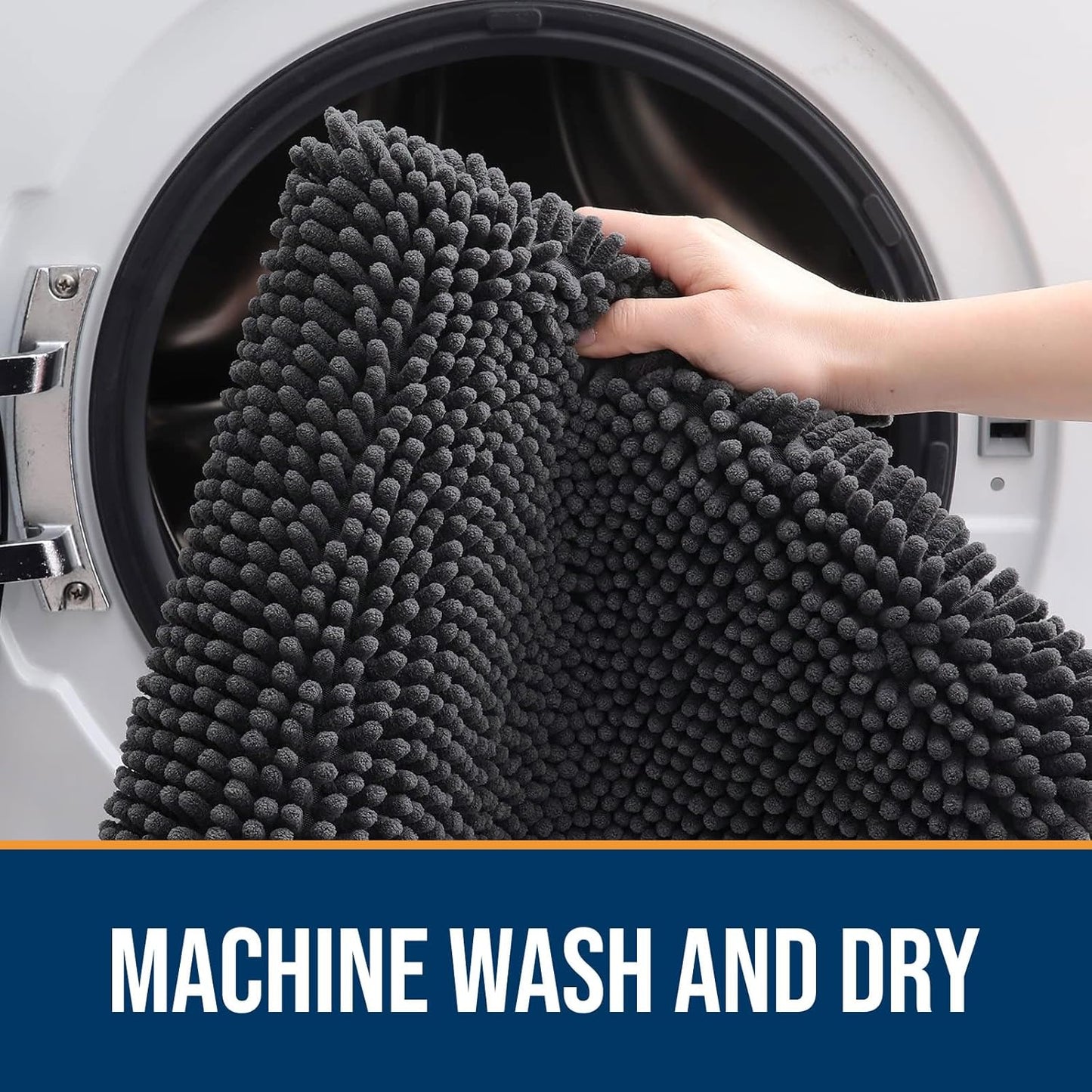 OLANLY Dog Door Mat for Muddy Paws 70x35, Absorbs Moisture and Dirt, Absorbent Non-Slip Washable Doormat, Quick Dry Chenille Mud Mat for Dogs, Entry Indoor Entryway Carpet for Inside Floor, Dark Grey