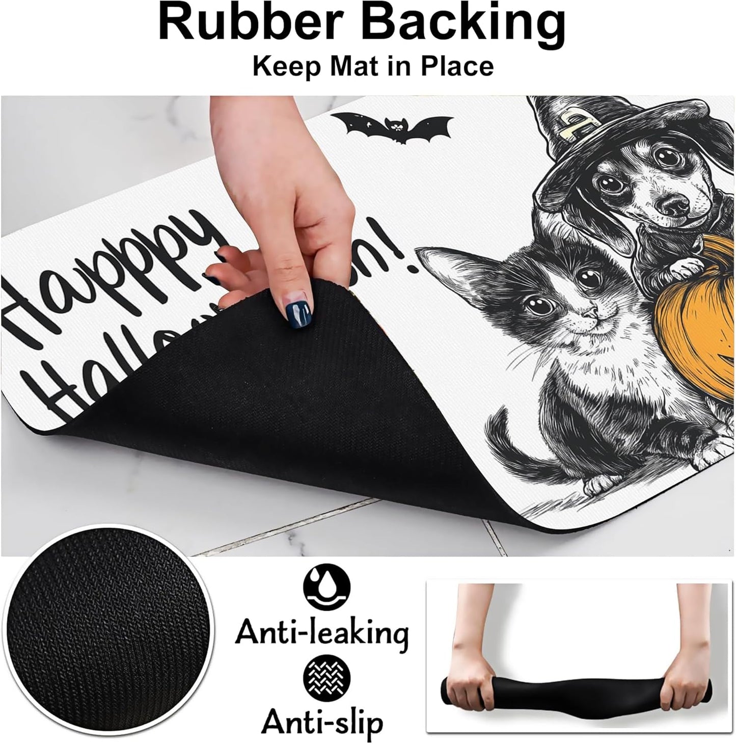 Halloween Cat Dachshund Dog Cat Food Mat-Absorbent Placemat for Food and Water Bowl, Waterproof Non Slip Rubber Backing Dog Food Mats for Floors, Pet Supplies 12 * 20 inch