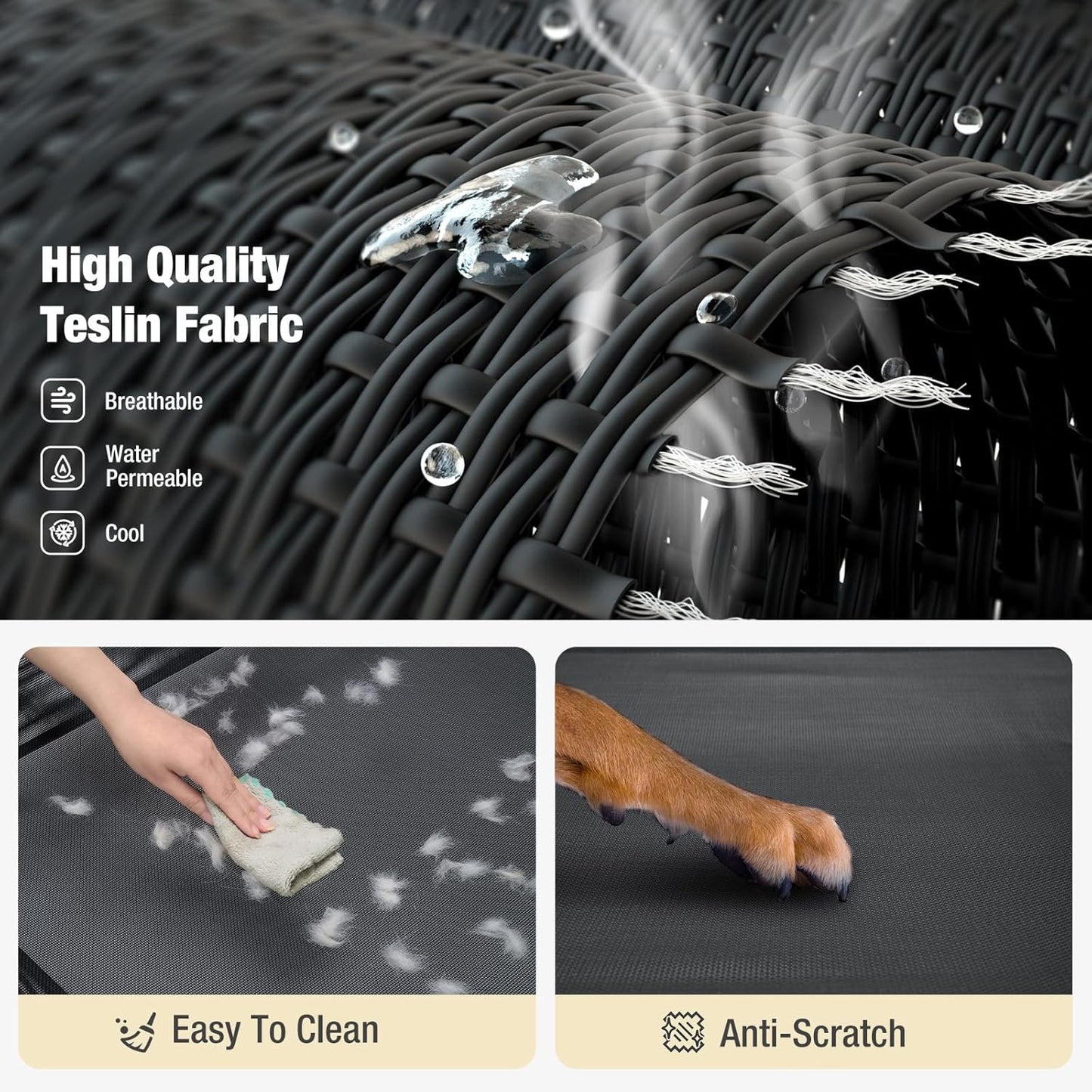 Veehoo Cooling Elevated Dog Bed, Raised Pet Cot with Guardrail & Slope Headrest, Durable Breathable Teslin Mesh, Non-Slip Feet, Washable Dog Couch Bed for Indoor & Outdoor, Medium 39.5" x 28", Black