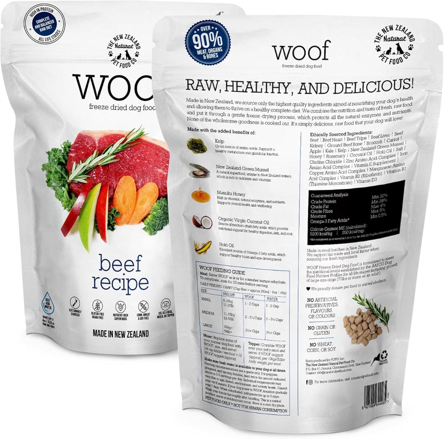 WOOF Freeze Dried Dog Food - Beef Recipe, High Protein Freeze Dried Dog Treats, Dog Food Topper & Meal, 2.2 lb