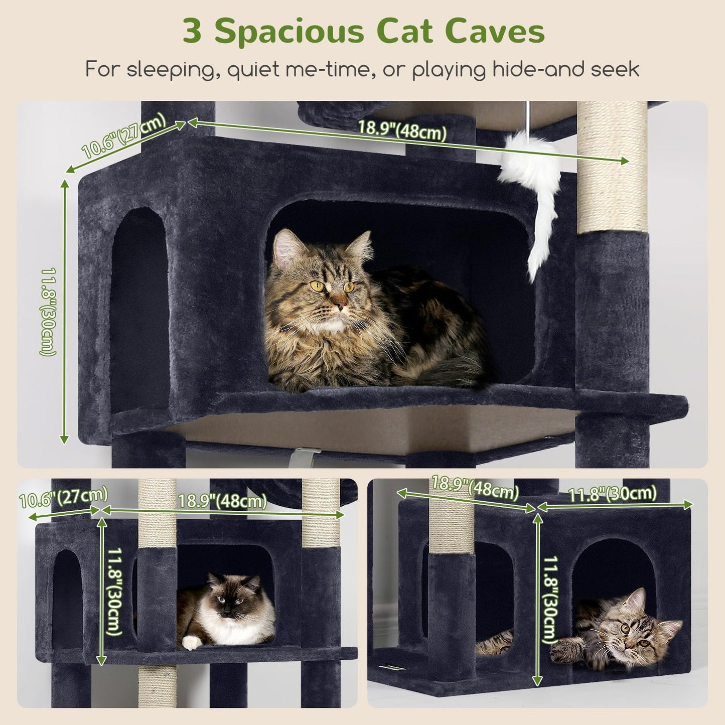 Globlazer Sturdy Cat Tree for Large Cats, 77 inch Large Cat Climbing Tower for Indoor Adult Cats, Cat Scratching Tower with 5 Scratching Posts, 3 Cat Condos, 2 Top Perches, S77, Dark Grey