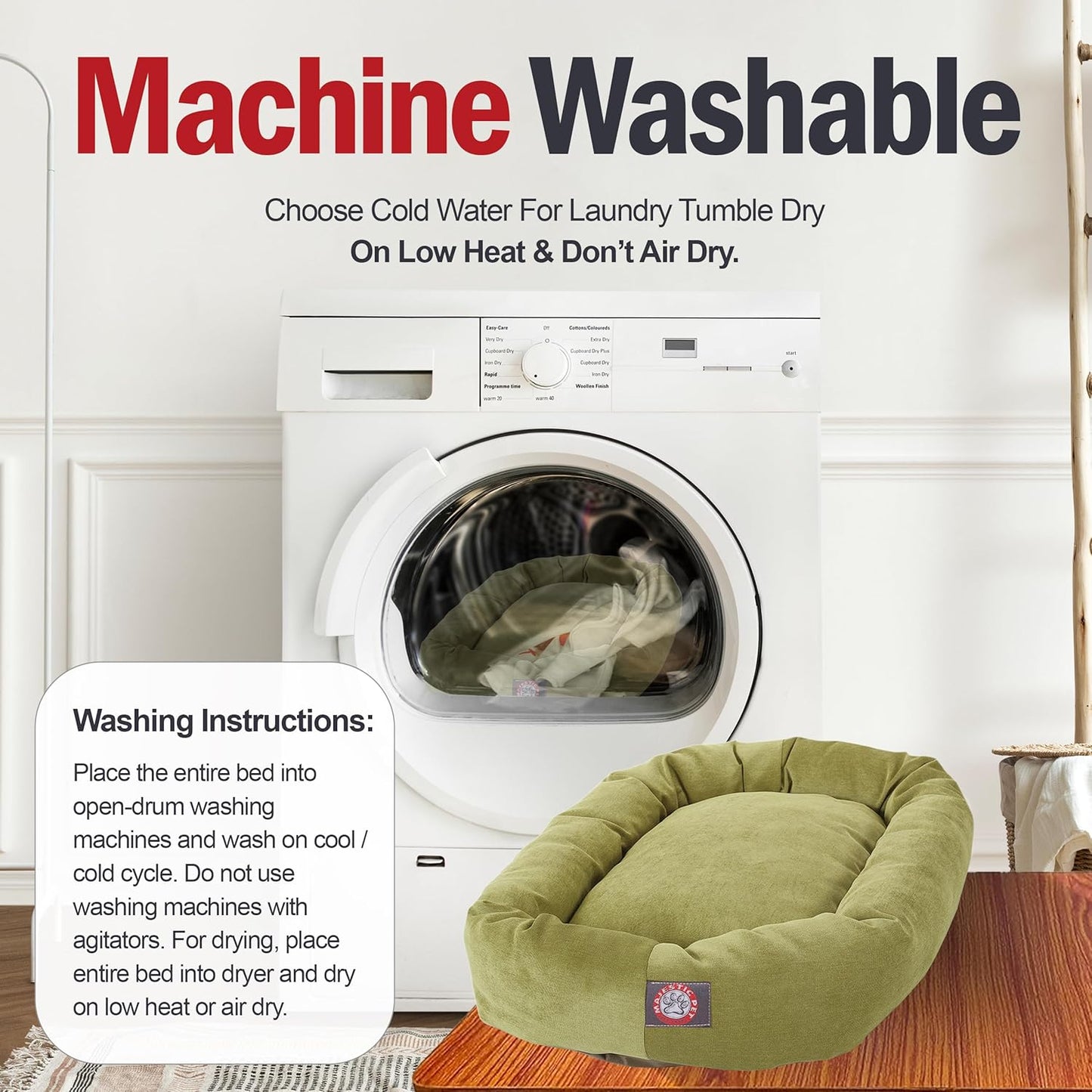 Majestic Pet 24 Inch Micro Velvet Calming Dog Bed Washable 24x19x7 (inch) – Cozy Soft Round Donut Dog Bed with Spine for Head Support - Pet Bed Small – Apple (2025)