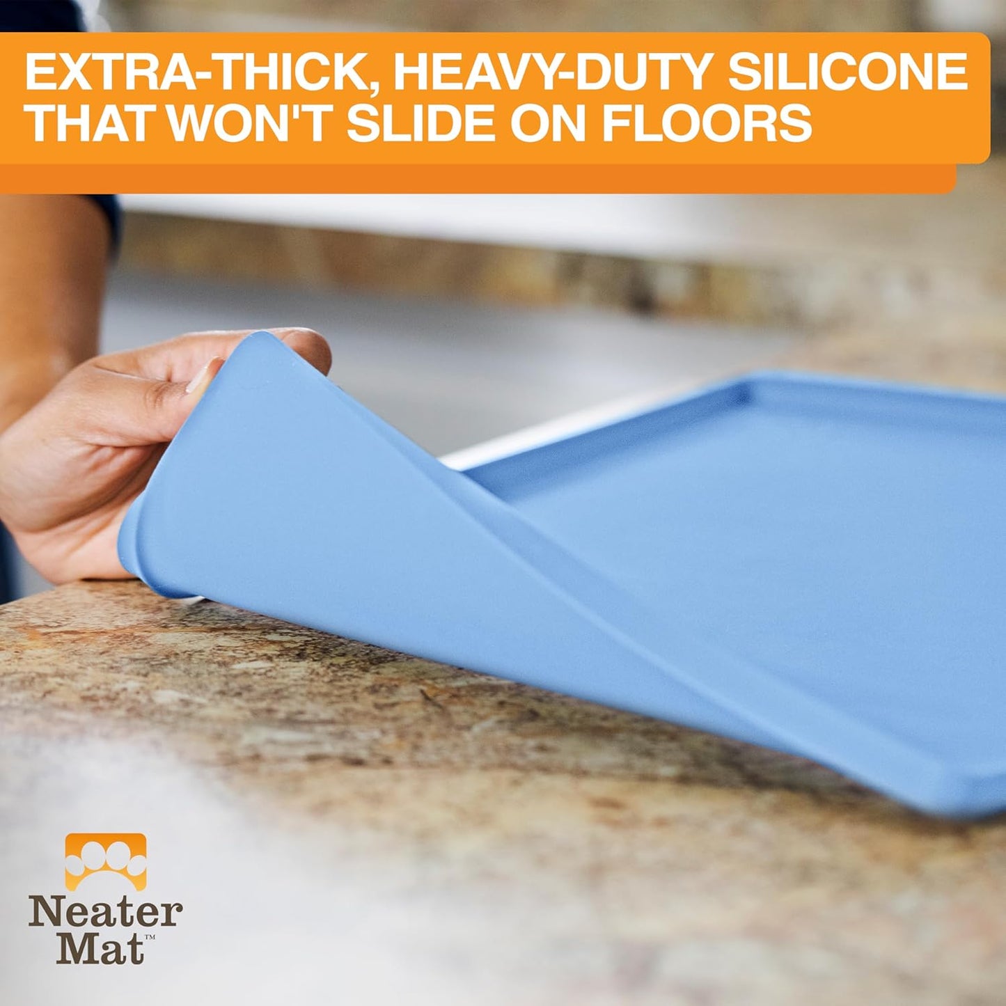 Neater Pet Brands Neater Mat Pet Mats for Food and Water, Cat & Dog Bowl Mat Waterproof Silicone, Feeding Tray, Dog Food Mats for Floors, Placemat w/Raised Edge for Under Bowls, 19” x 12”, Light Blue