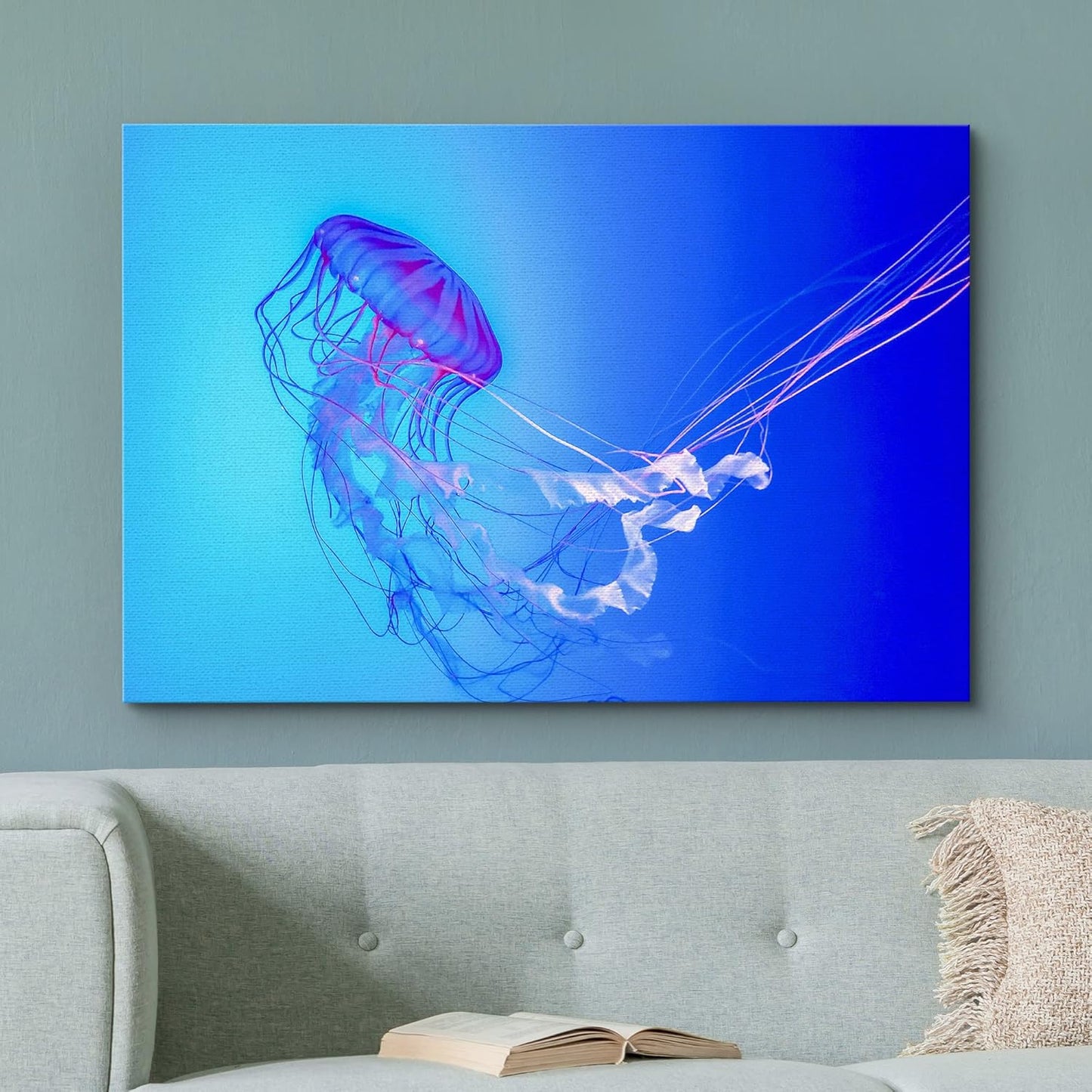 wall26 Canvas Print Wall Art Vibrant Neon Blue Pink Jellyfish Deep Sea Nature Animals Photography Realism Rustic Scenic Landscape Wilderness Earth Colorful for Living Room, Bedroom, Office - 16"x24"