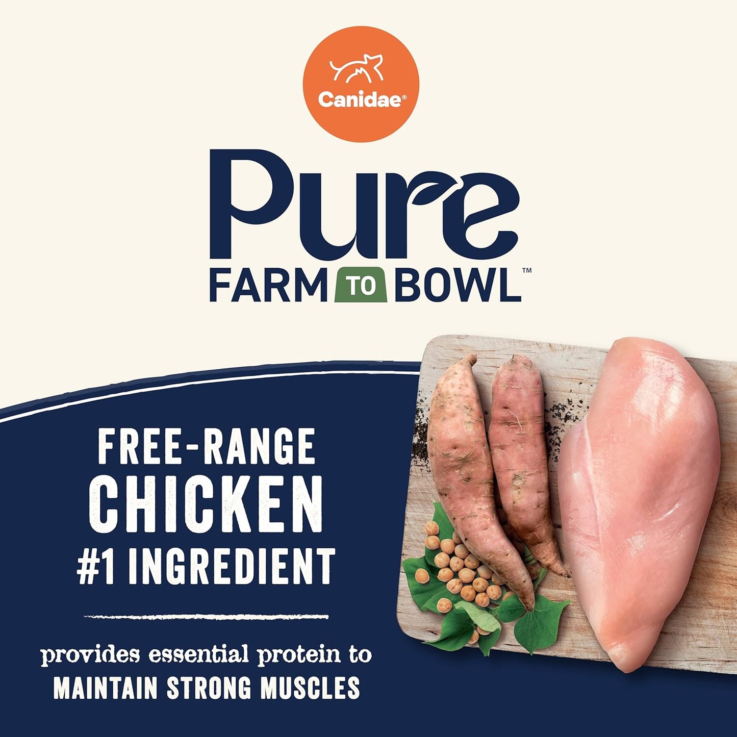 Canidae Pure Farm to Bowl Free-Range Chicken, Sweet Potato & Garbanzo Bean Grain-Free Senior Dog Food, Adult 12lb